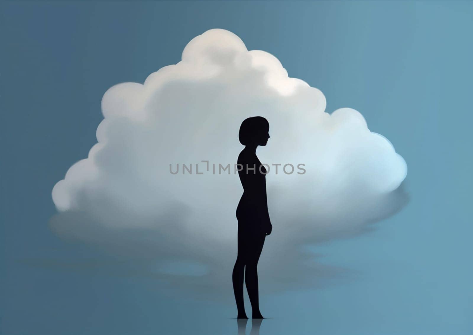 man woman idea cloud black poster creative dramatic sky dream concept drawing. Generative AI. by Vichizh