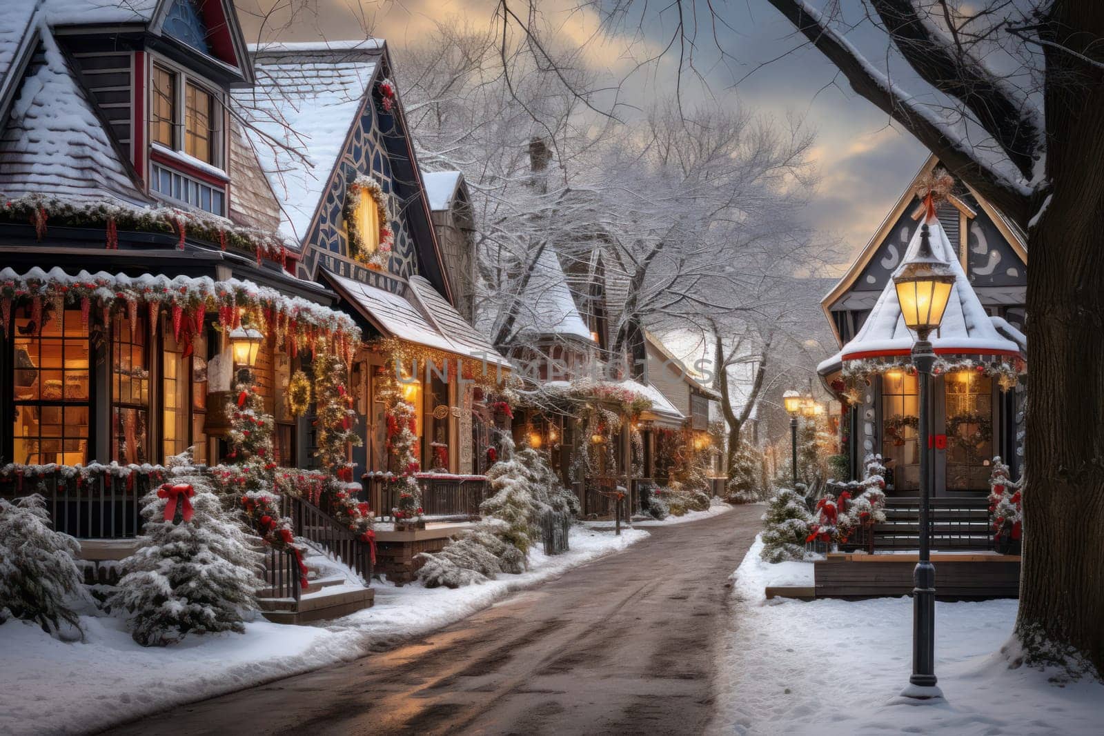 An enchanting portrayal of the holiday season, featuring the dazzling brilliance of Christmas lights, ornaments, and festive adornments that transform towns and neighborhoods into magical wonderlands.