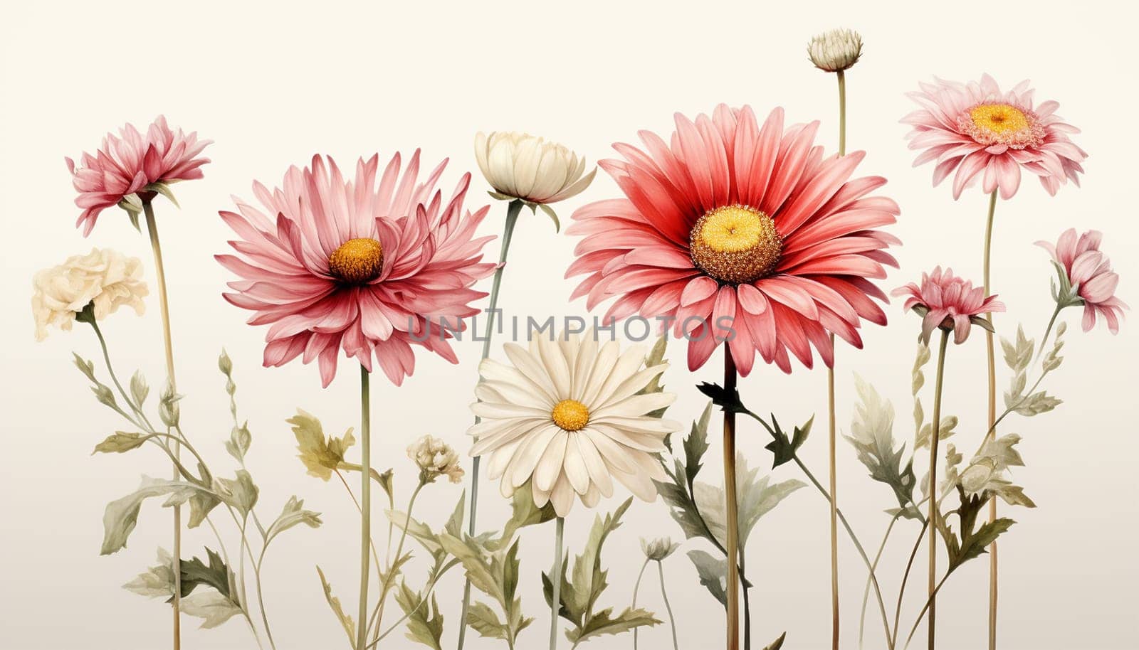 Beautiful chamomile daisy flower on neutral background. Minimalist floral concept with copy space. Creative still life summer, spring background Pink colors. Vintage stylish background Space for text