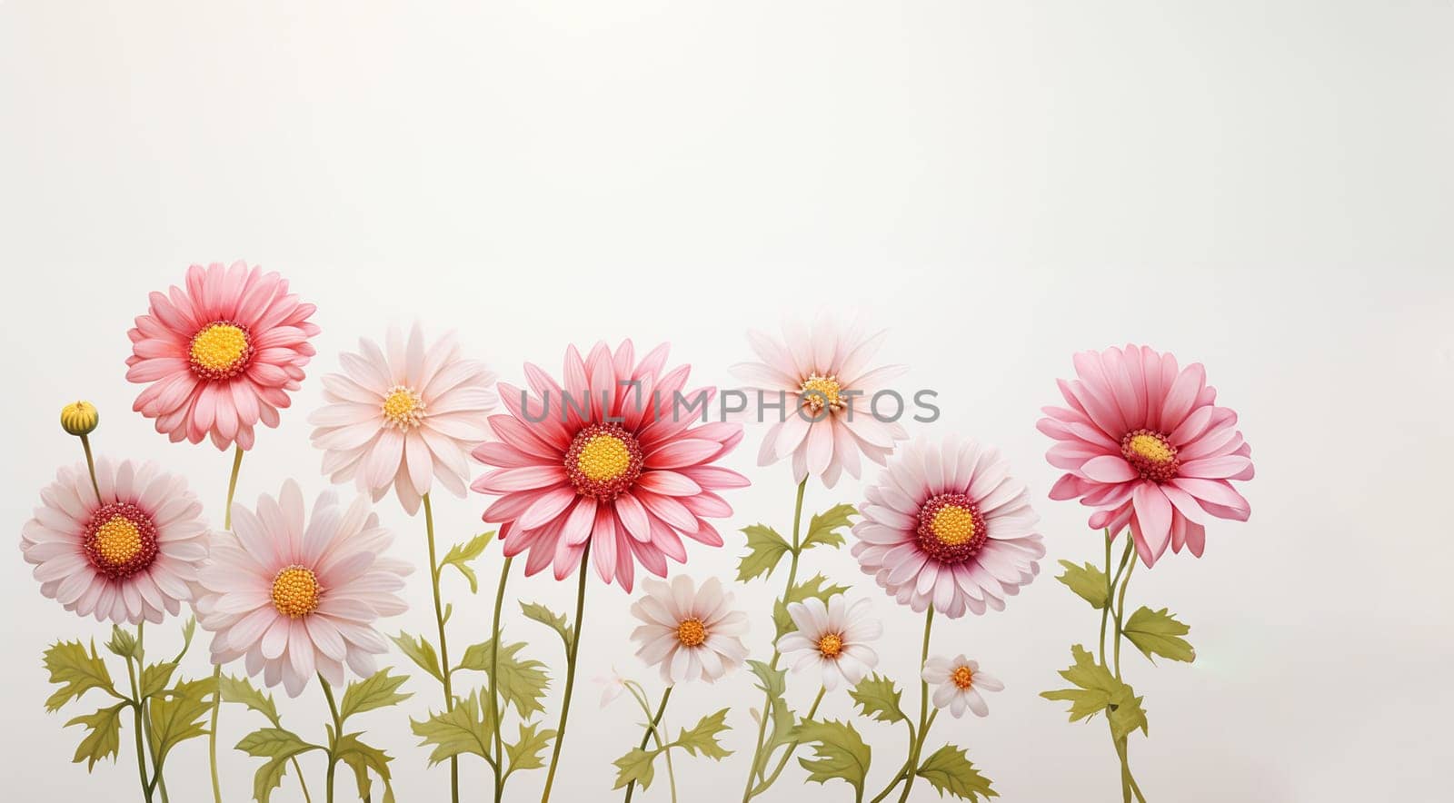 Beautiful chamomile daisy flower on neutral background. Minimalist floral concept with copy space. Creative still life summer, spring background Pink colors. Vintage stylish background Space for text