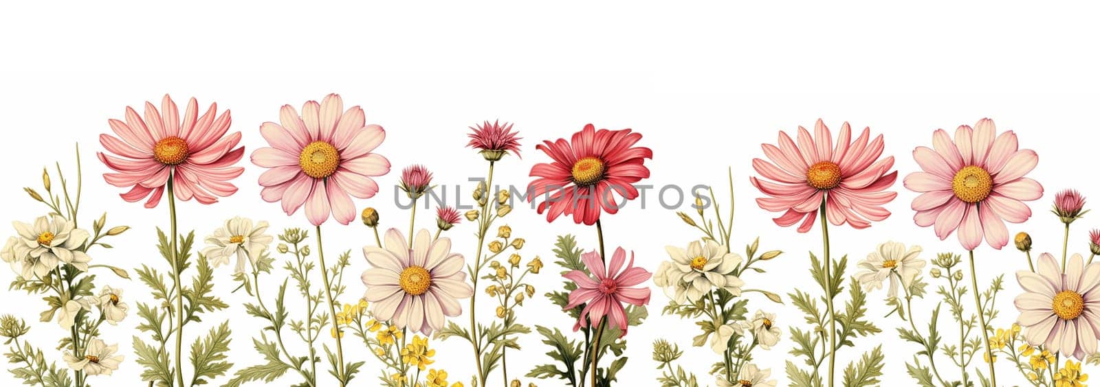 Beautiful chamomile daisy flower on neutral background. Minimalist floral concept with copy space. Creative still life summer, spring background Pink colors. Vintage stylish background Space for text