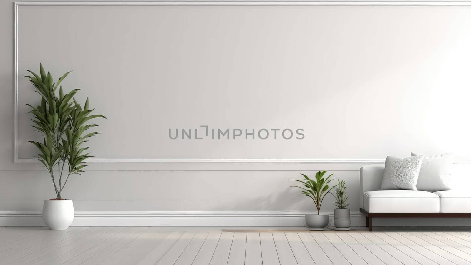 3D rendering of a minimalist living room with a potted plant. by Arissuu1