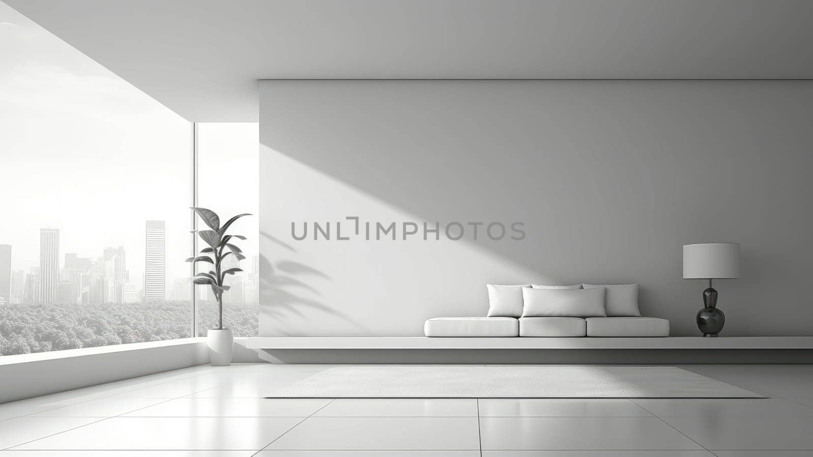 3D rendering of a minimalist living room with a potted plant. by Arissuu1