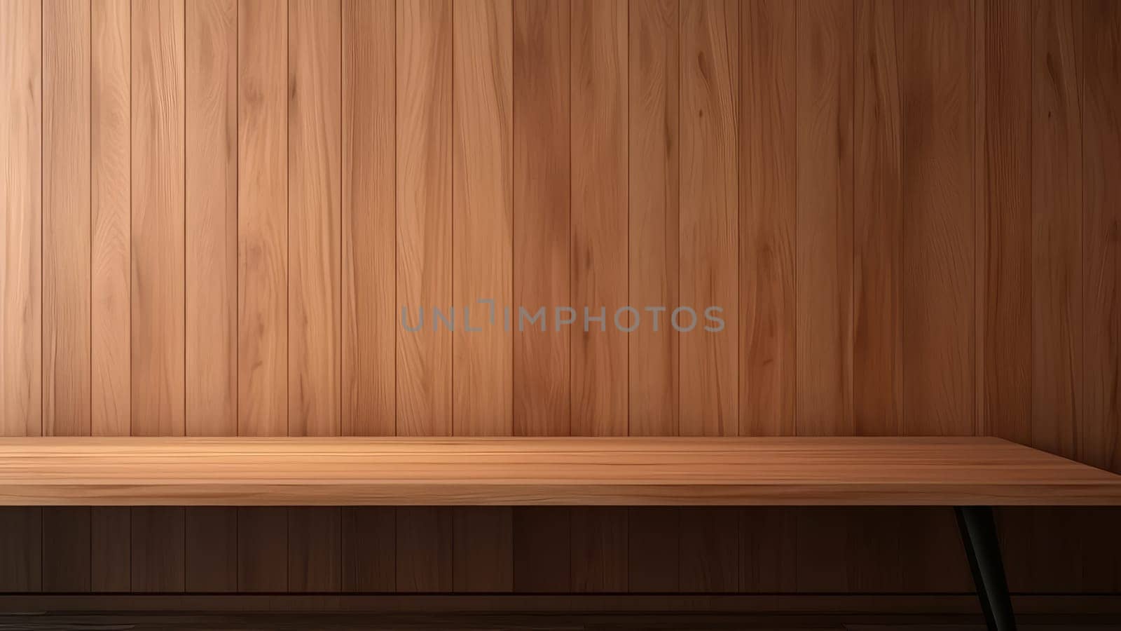 3D rendering of a potted plant, built-in wooden shelving on wooden wall background in living room.
