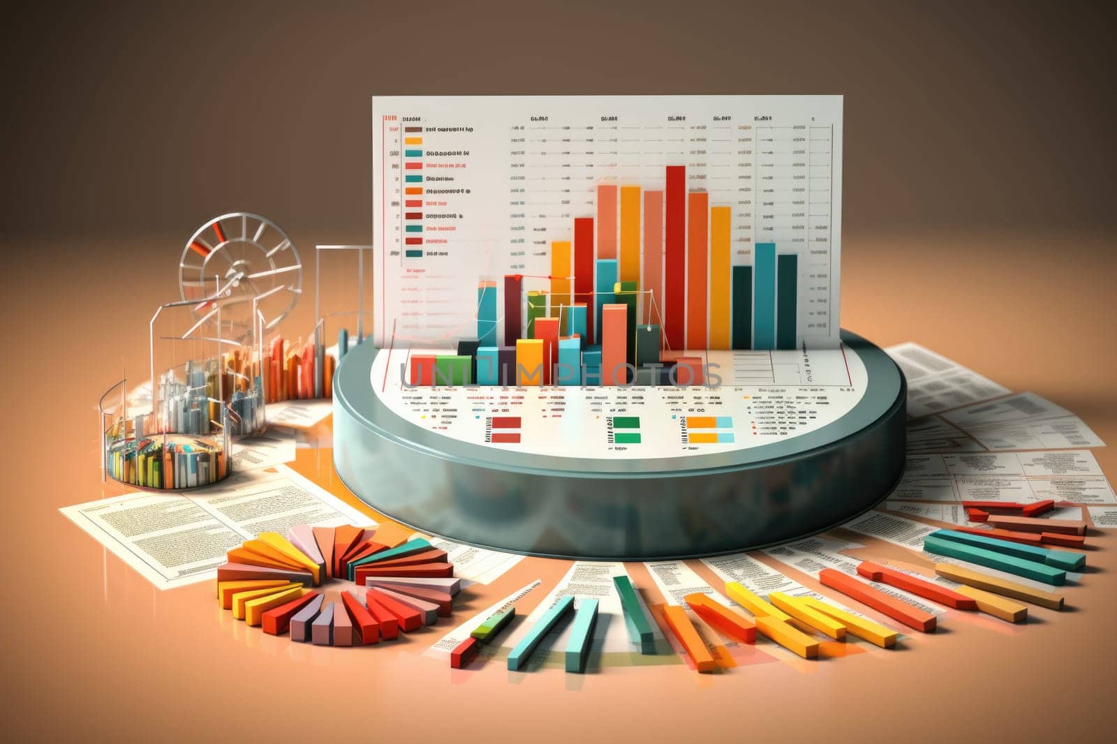 Business analysis presentation. Growth and decline of indicators, accounting. Pie and Column Charts.