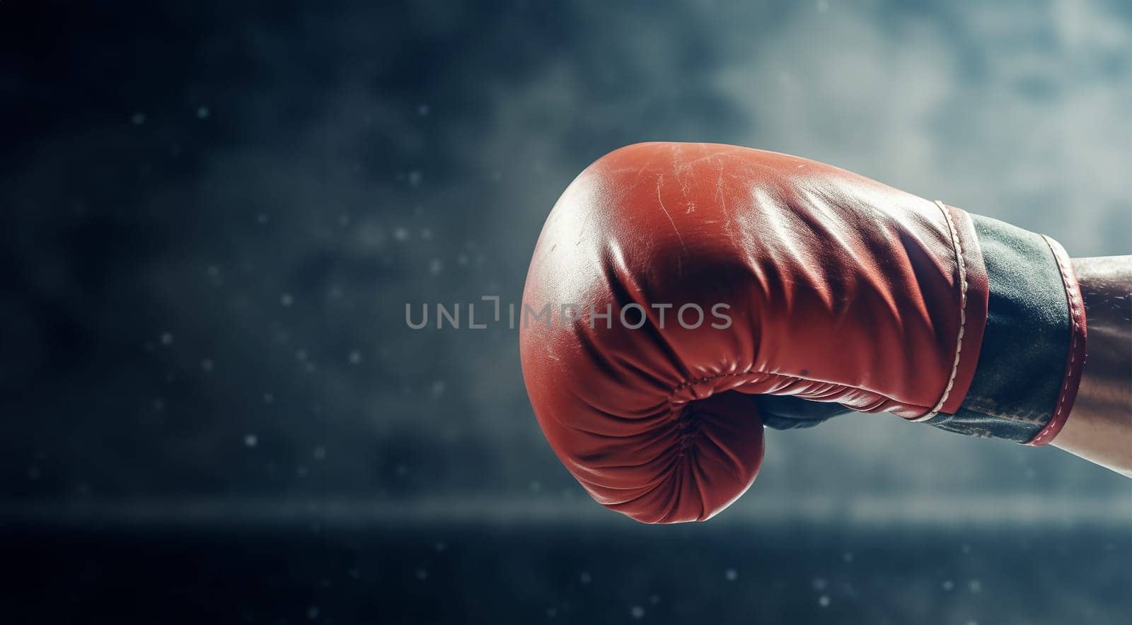 Red boxing gloves in action on dark background with copy space. Sports and leisure. Sports advertising. Confidence and power. Boxer sport concept Space for text
