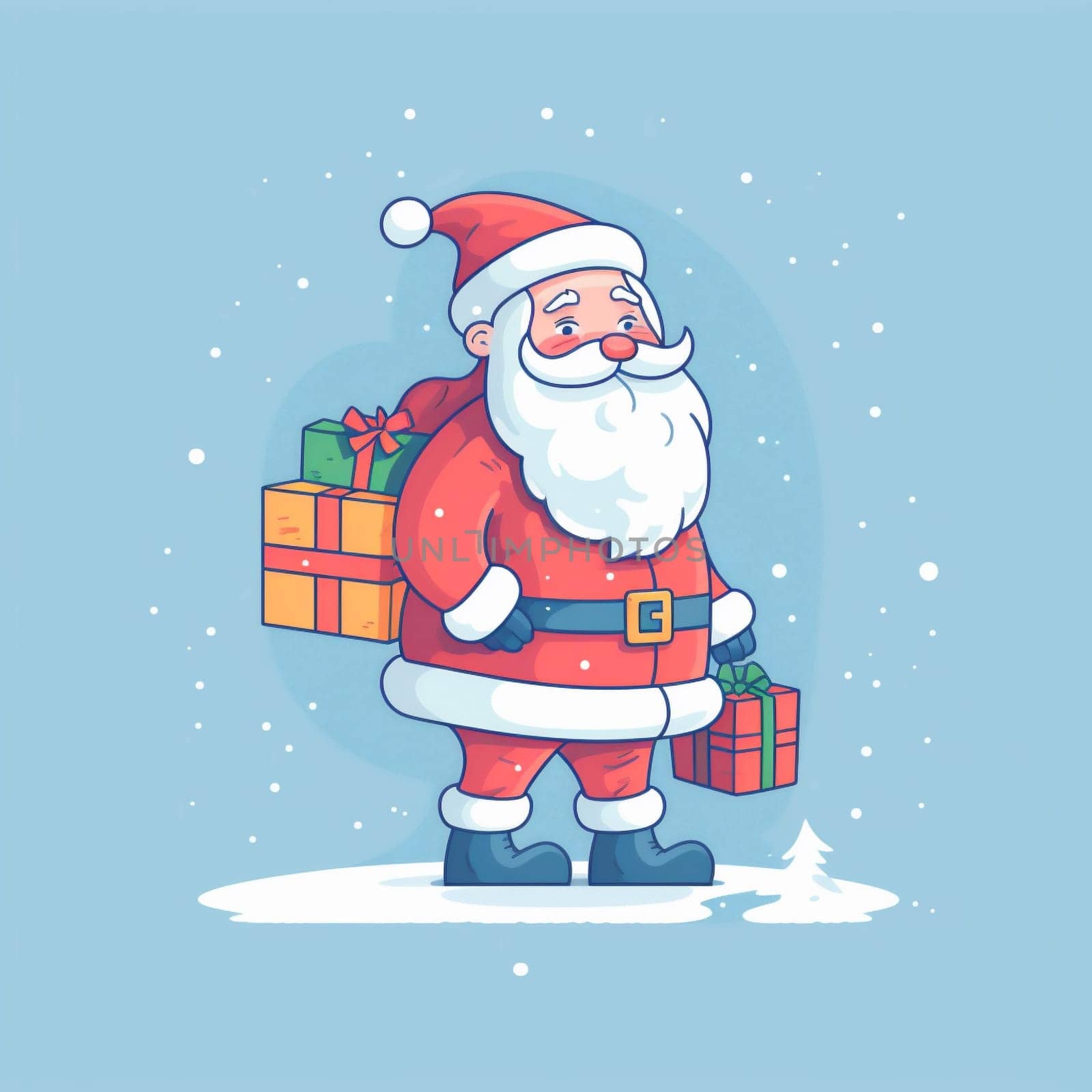 holiday santa cartoon present christmas red claus gift winter illustration. Generative AI. by Vichizh
