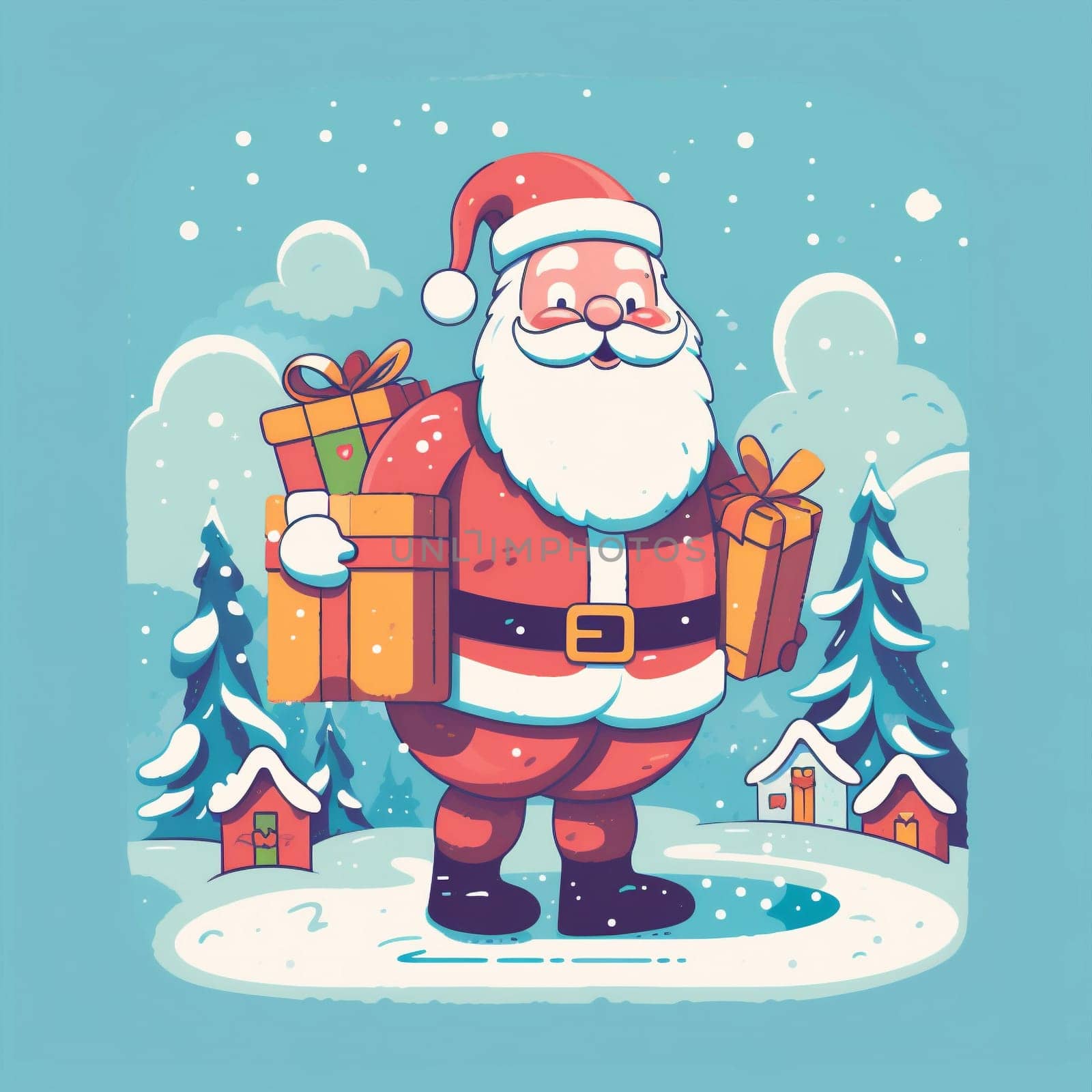 santa winter christmas claus holiday present red illustration cartoon gift. Generative AI. by Vichizh