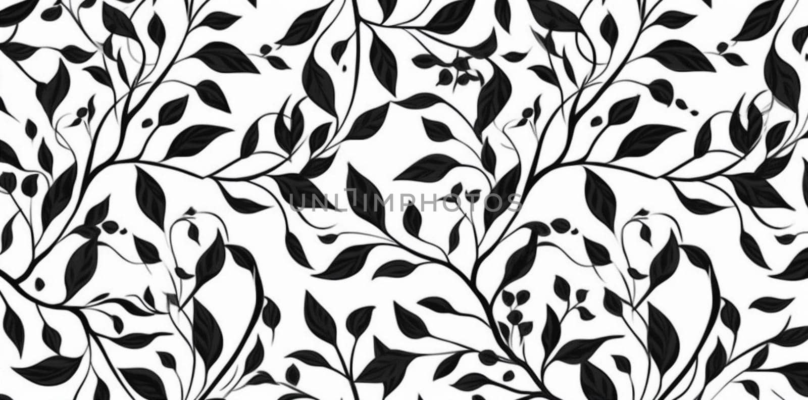 black design flower illustration floral decoration leaf wallpaper plant pattern. Generative AI. by Vichizh