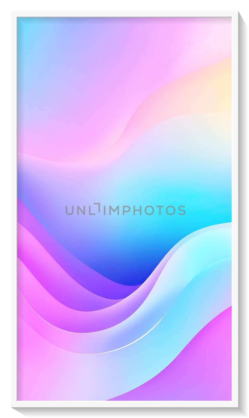 abstract background with smooth wavy lines in pastel rainbow colors.Holographic Abstract Background. Holographic Vector. Glossy Cover. Soft Color. For Web Applications, Mobiles, Screen Template.Holographic abstract background. Cover design template. Vector illustration.White frame. Grey background.