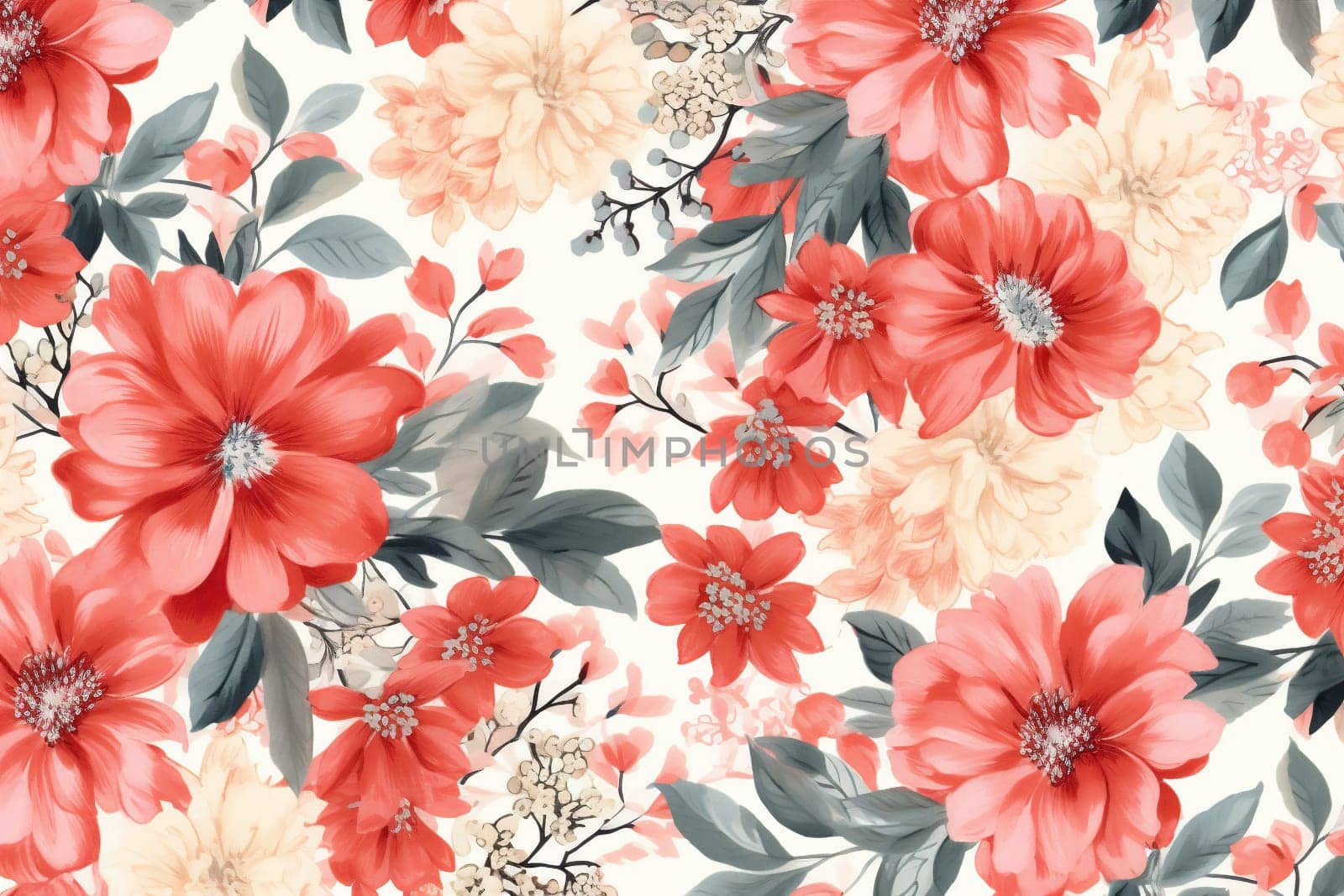 wallpaper summer art drawing pattern leaf fabric flower textile spring. Generative AI. by Vichizh