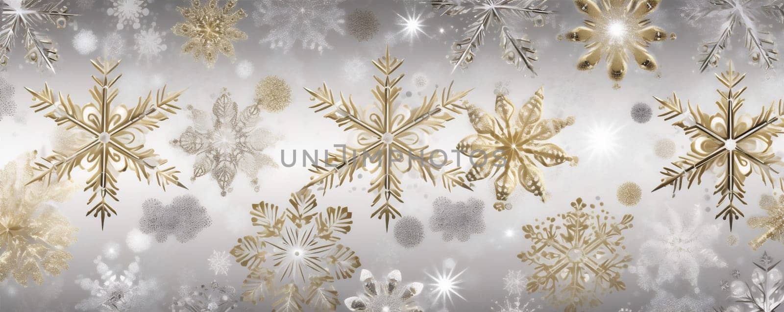decoration christmas abstract glow gold snowflake winter background snow holiday white. Generative AI. by Vichizh