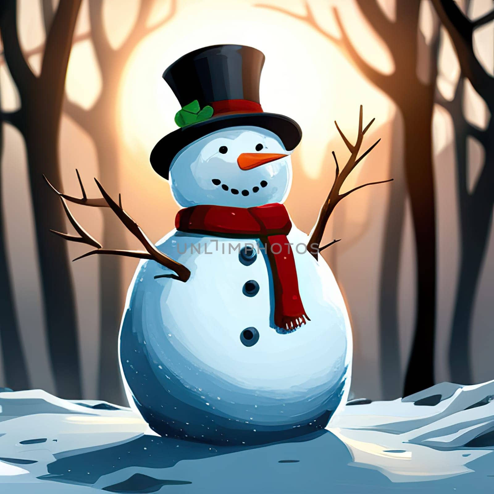 snowman on a snowy background. Christmas and New Year concept