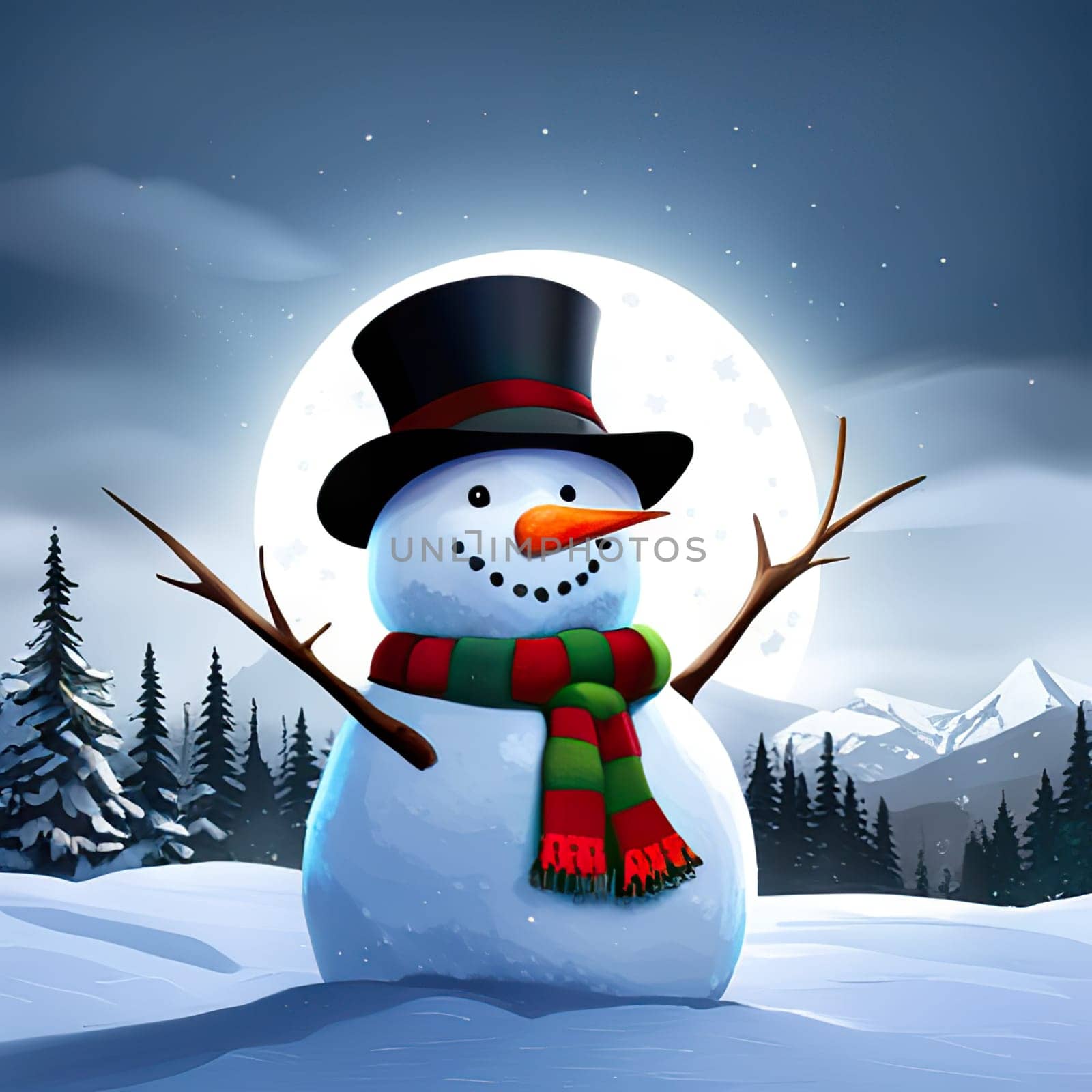 snowman on a snowy background. Christmas and New Year concept