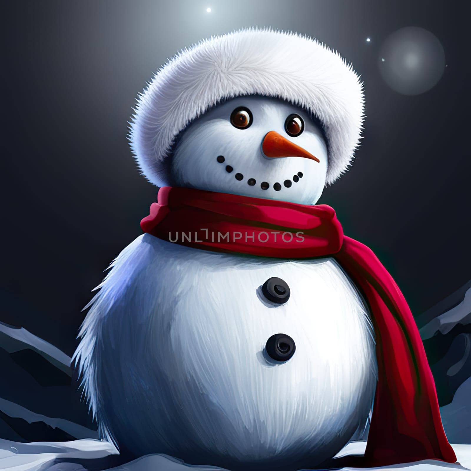 Happy snowman on winter background, concept of Christmas and new year