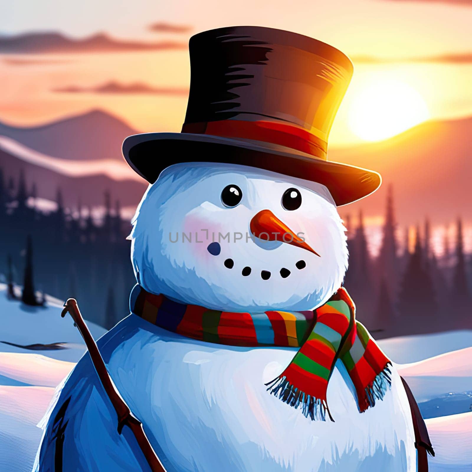 snowman on a snowy background. Christmas and New Year concept