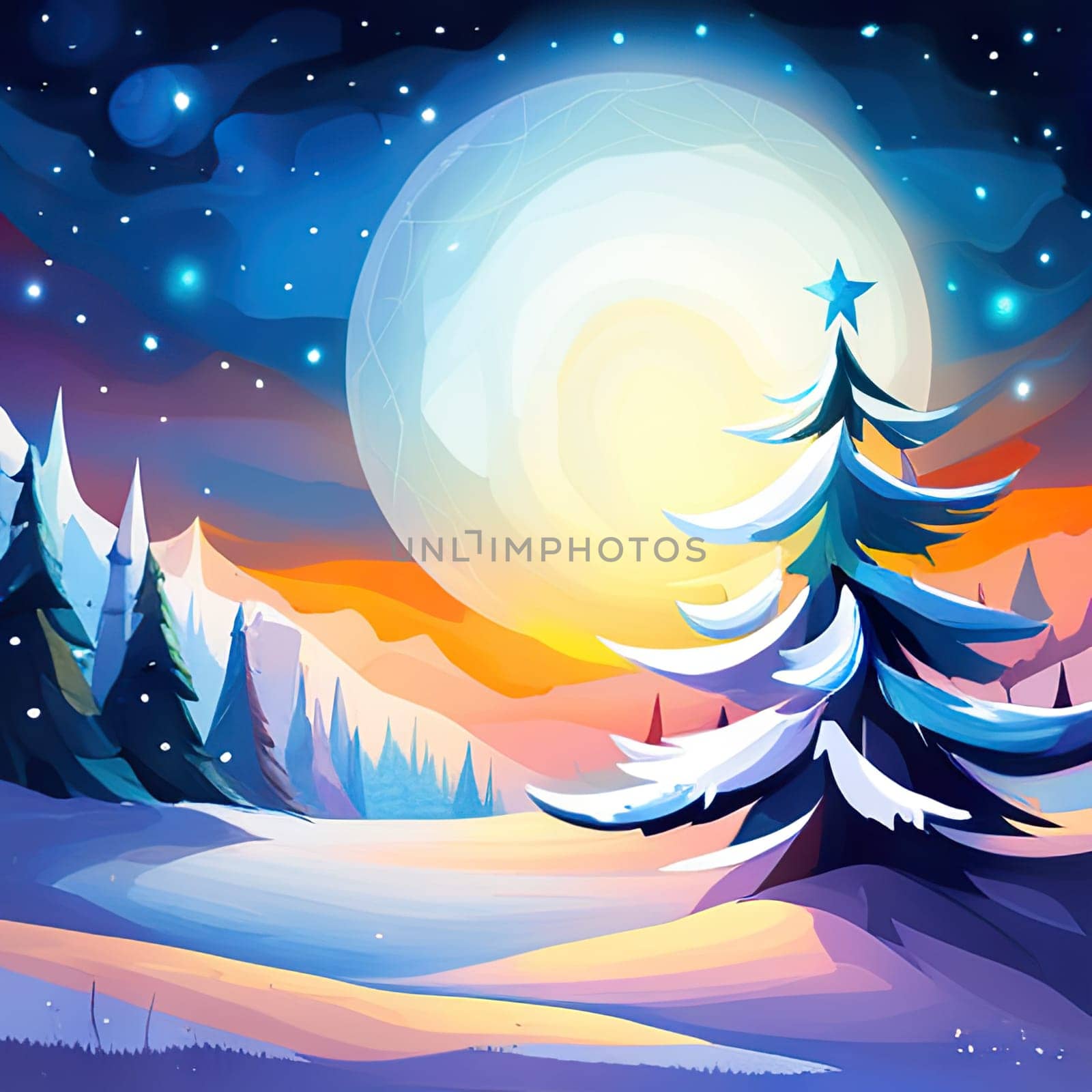 winter forest landscape background. winter evening