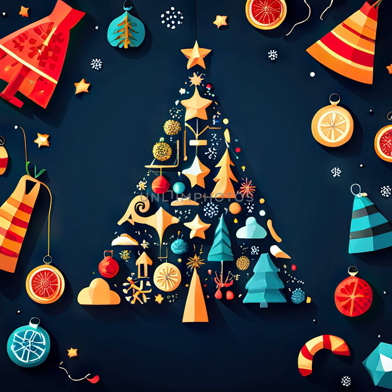Modern Merry Christmas tree greeting card by EkaterinaPereslavtseva