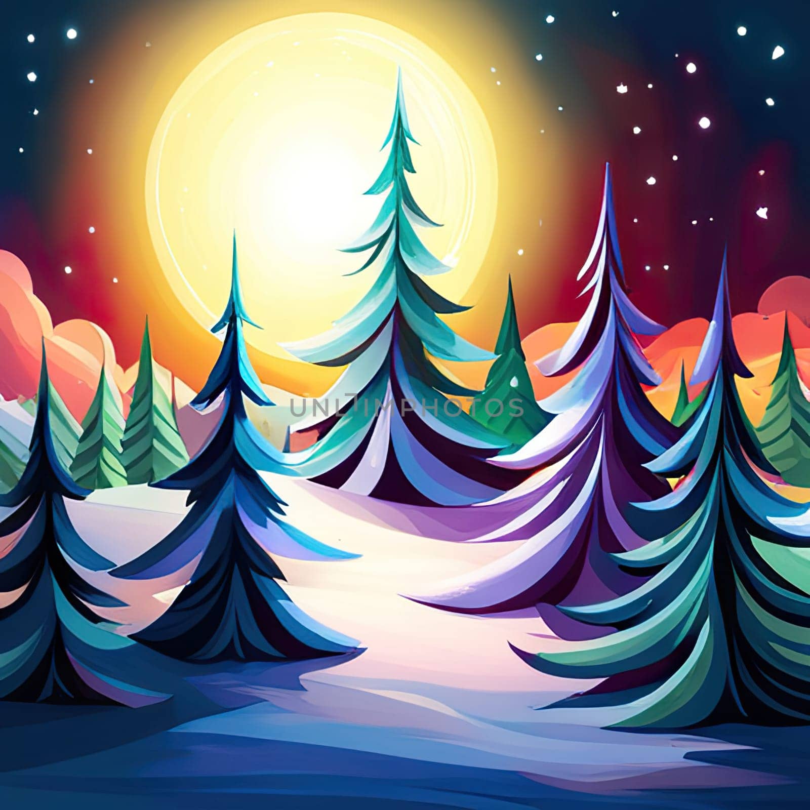 winter forest landscape background. winter evening