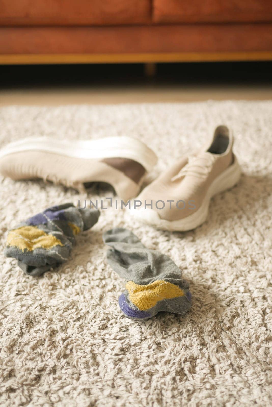 dirty sock and shoe on floor by towfiq007