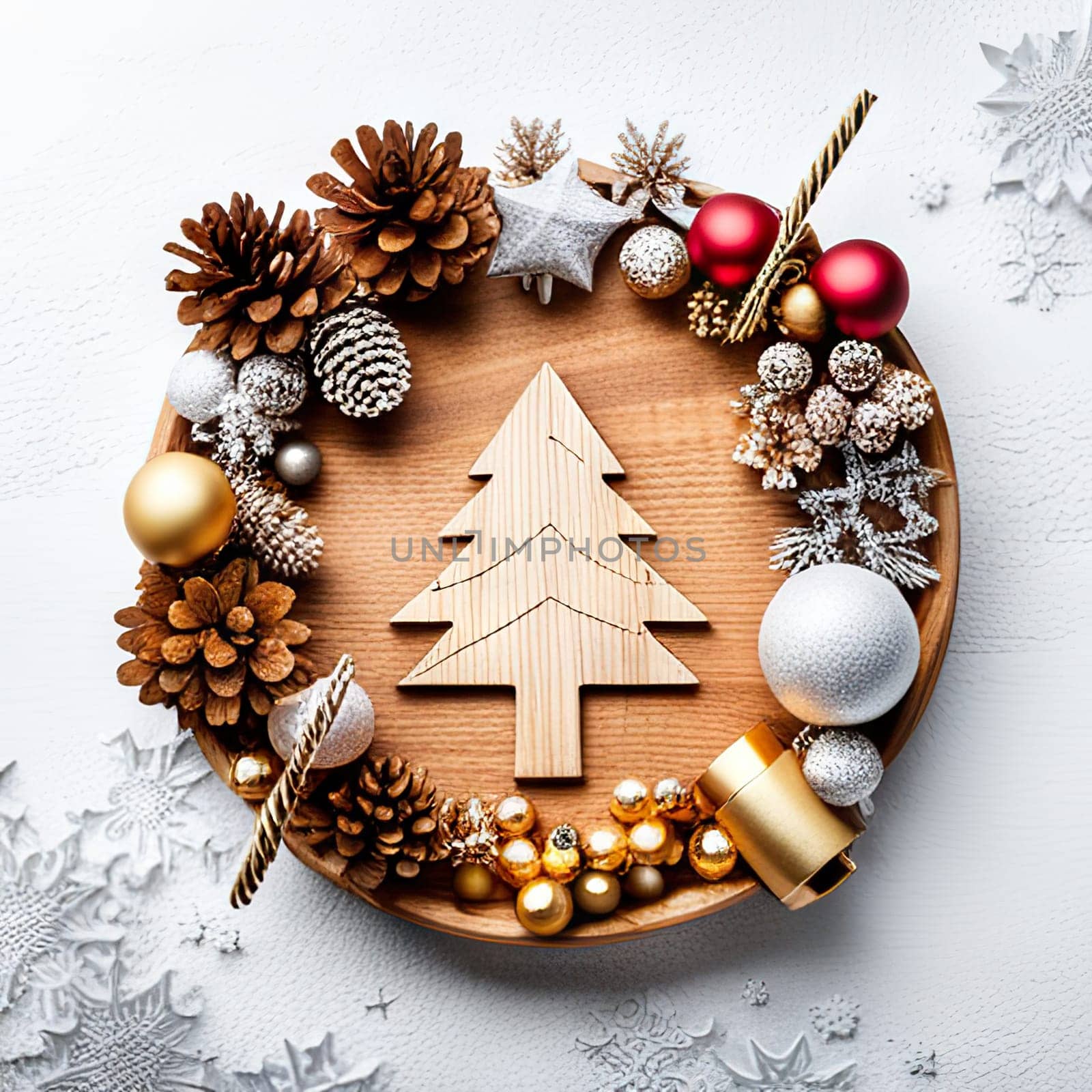 Christmas frame made natural winter things on background. Flat lay. by EkaterinaPereslavtseva