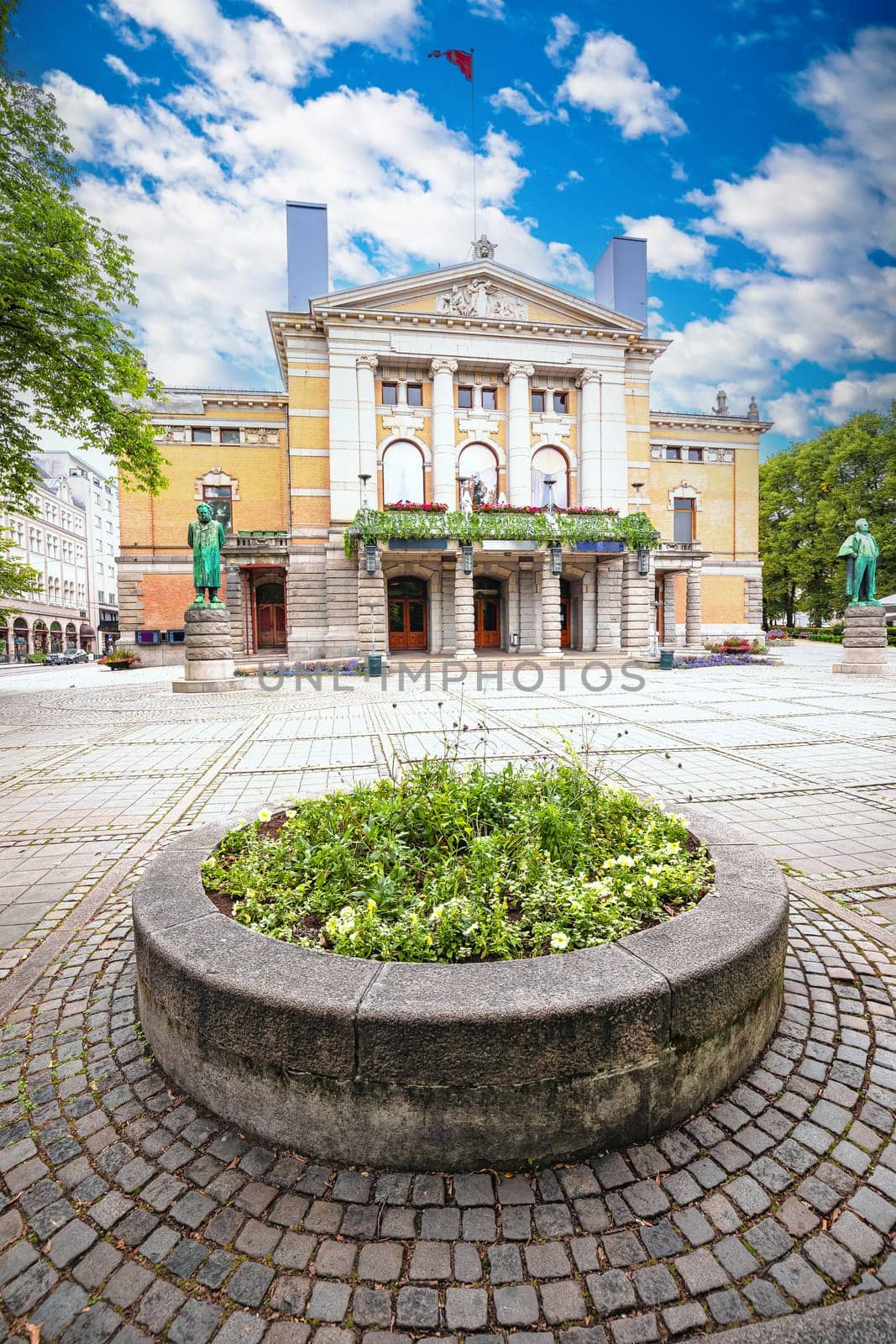 Oslo national theater front facade cobbled square view by xbrchx