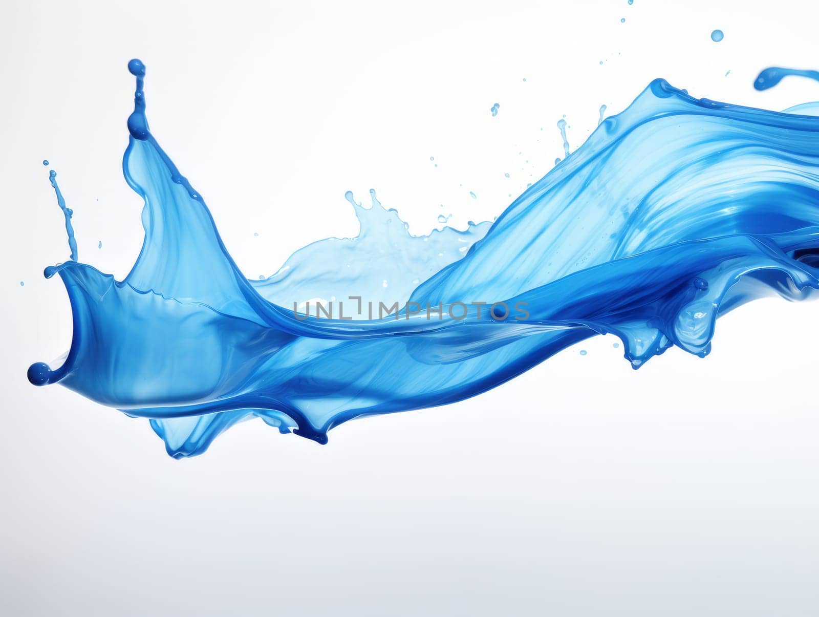 blue paint splash on white background with drops and paint trail