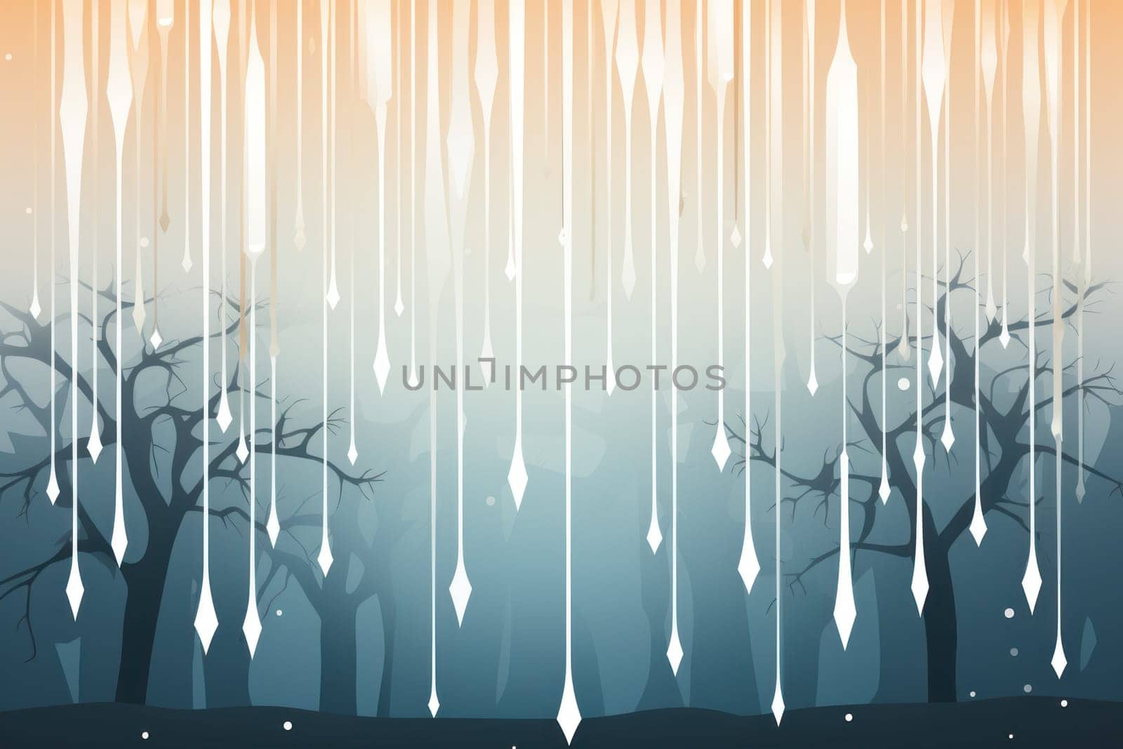 A remarkable portrayal of winter's allure, focusing on the glistening, see-through charm of icicles suspended from rooftops and tree limbs, showcasing their sparkling and crystalline elegance.