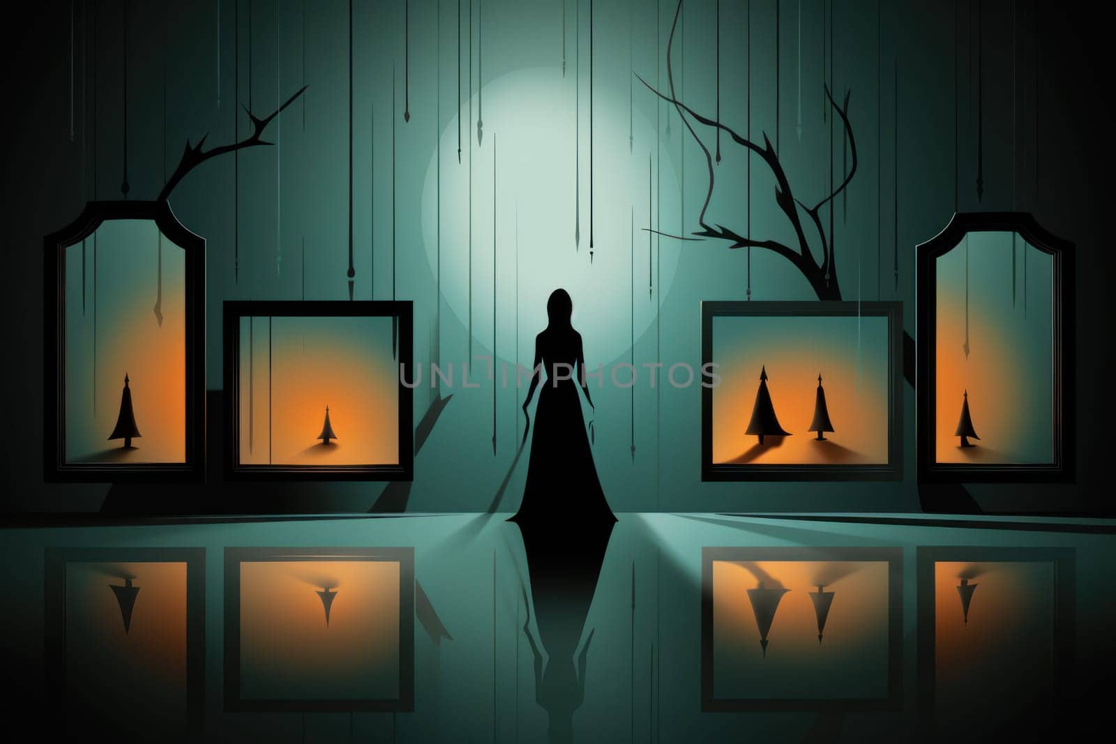 A mesmerizing portrayal of enchanted shadow mirrors, each reflecting tantalizing glimpses of parallel realms and alternate versions of oneself.
