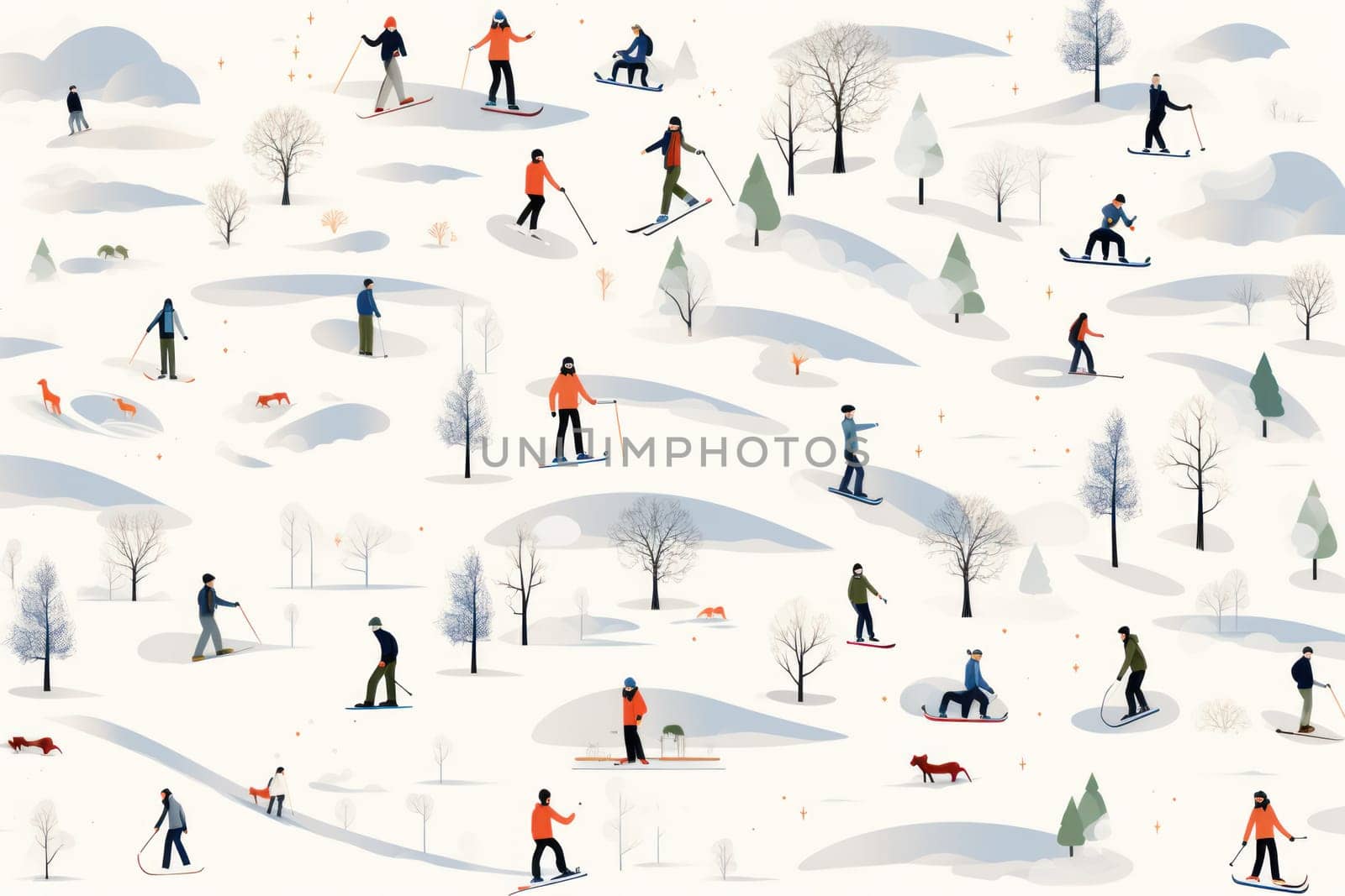 A dynamic portrayal of the exhilarating winter season, featuring individuals engaged in a range of invigorating activities such as skiing, snowboarding, and ice skating.