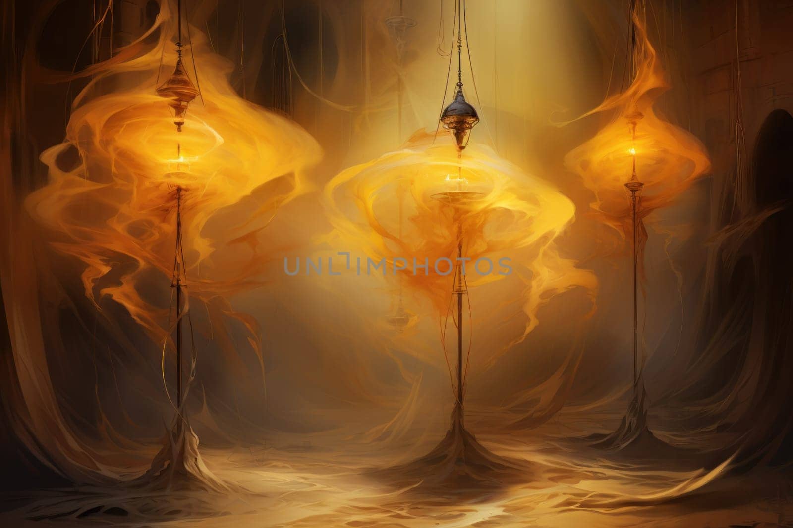 Whirling sandstorm djinns, granting three wishes to those who find their lamp - Generative AI by Sidewaypics