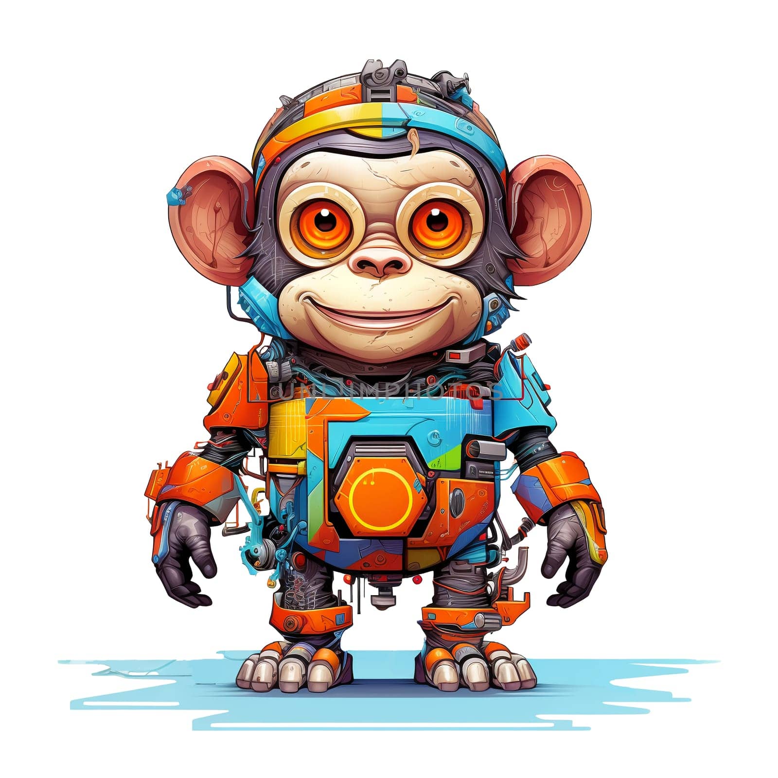 Cartoon monkey robots. T-Shirt, Sticker. Funny cyborg. AI Generated by AndreyKENO