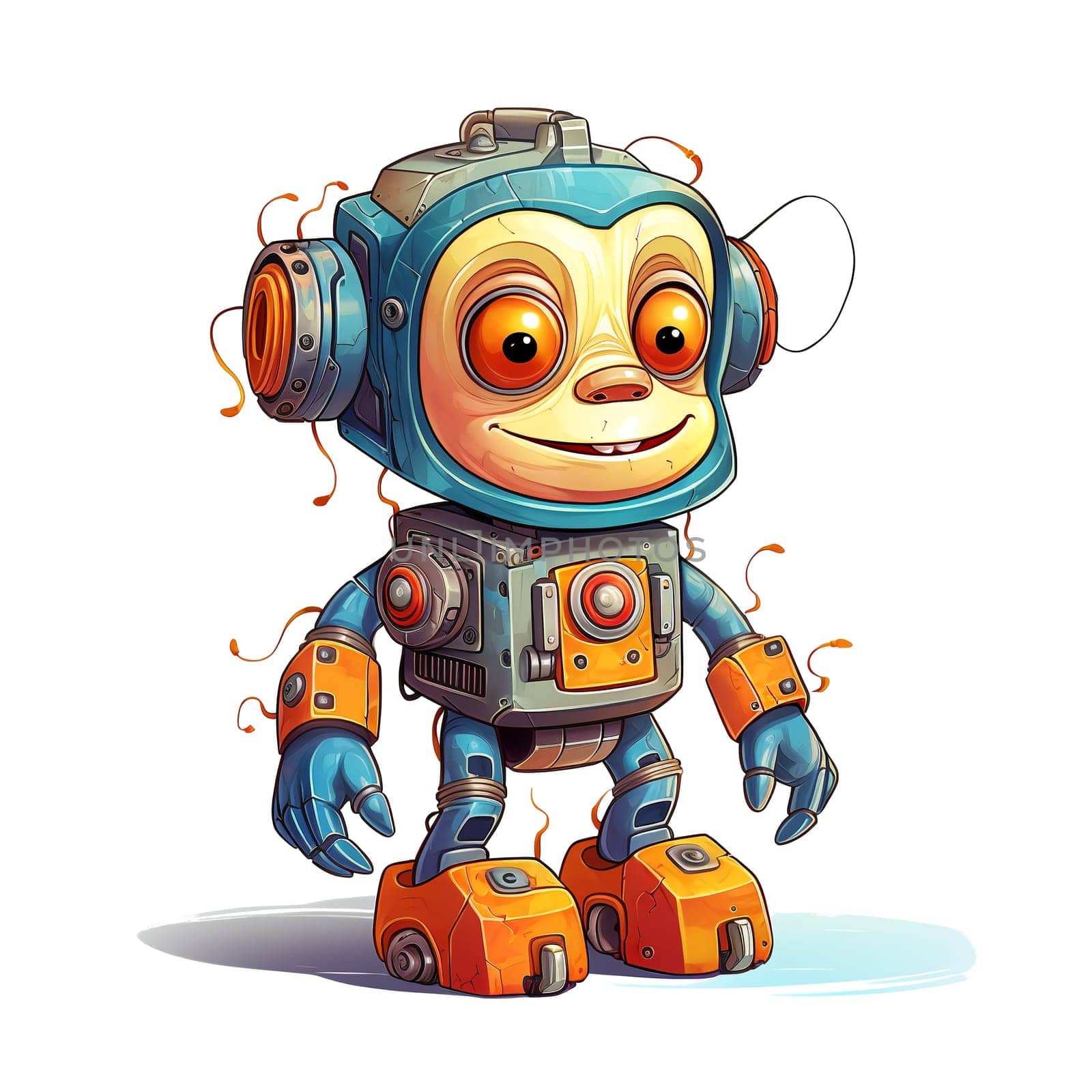 Cartoon monkey robots. T-Shirt, Sticker. Funny cyborg.