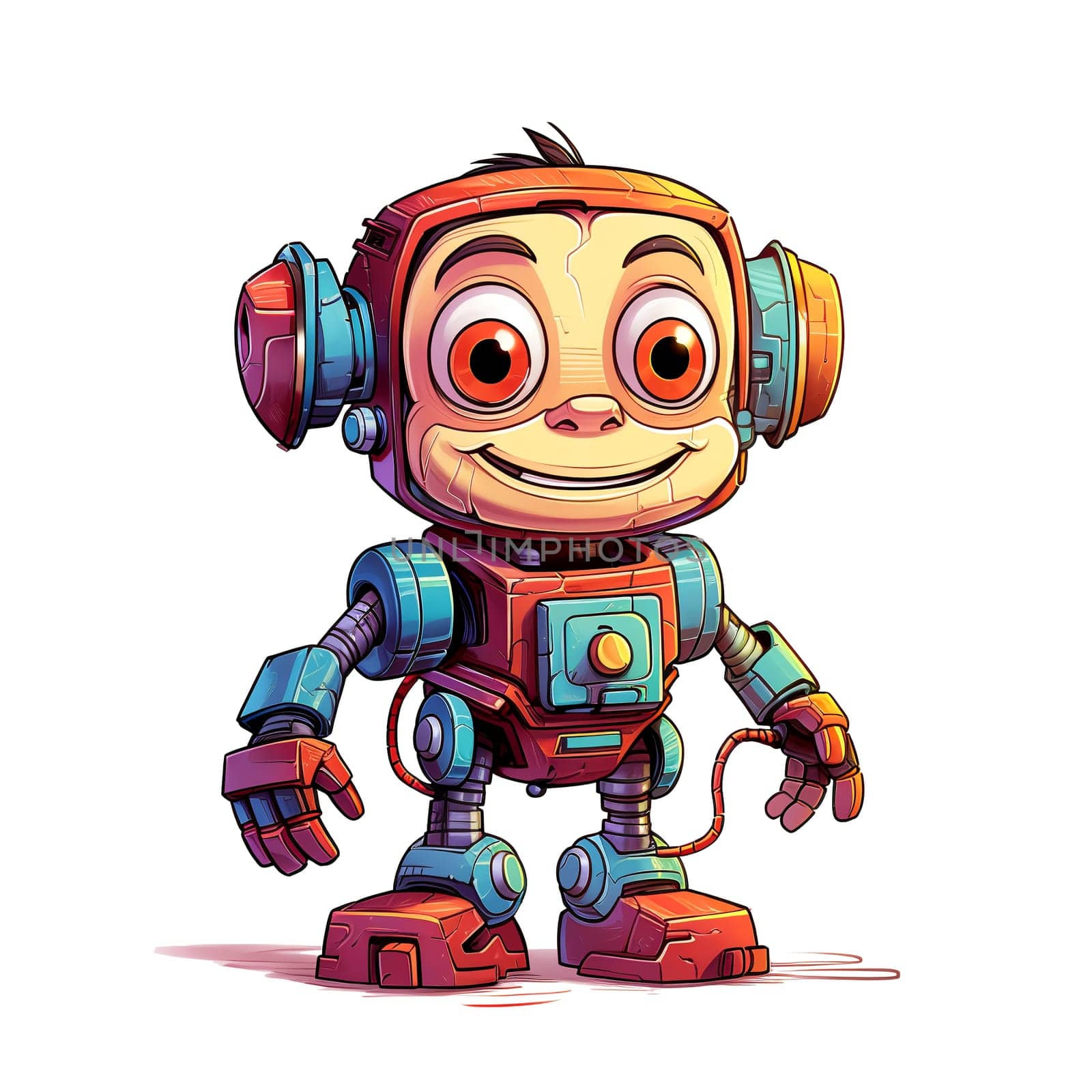 Cartoon monkey robots. T-Shirt, Sticker. Funny cyborg. AI Generated by AndreyKENO