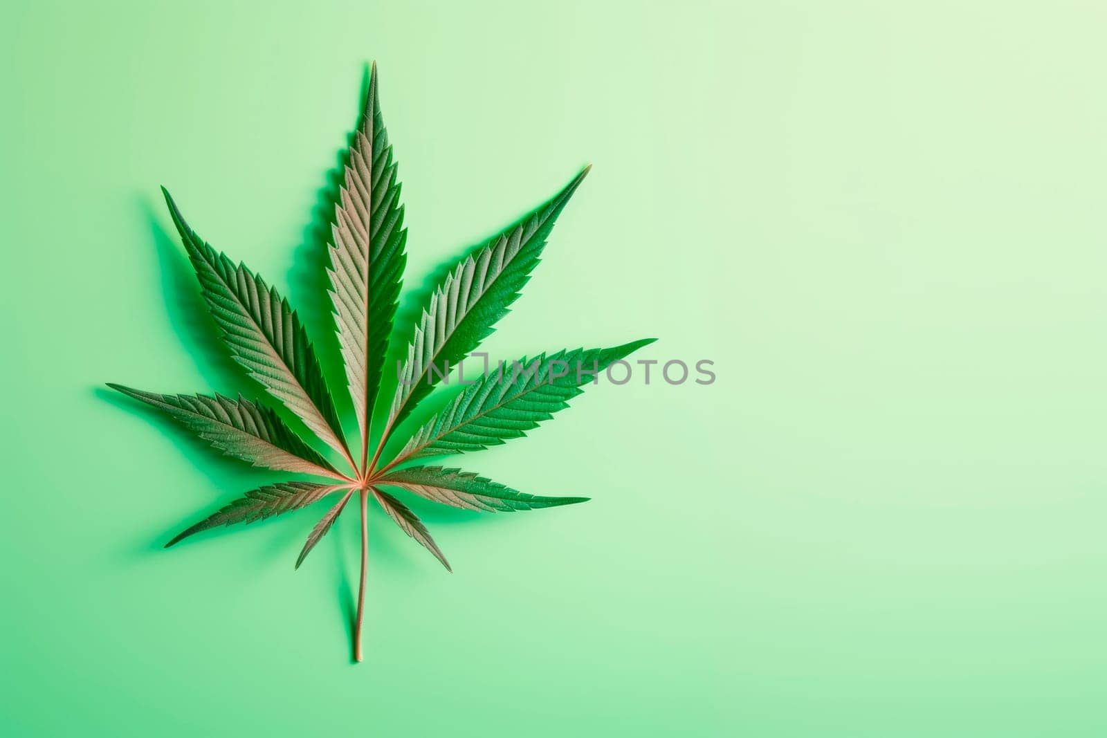 A cannabis leaf on a bright background. Minimalism. High quality photo