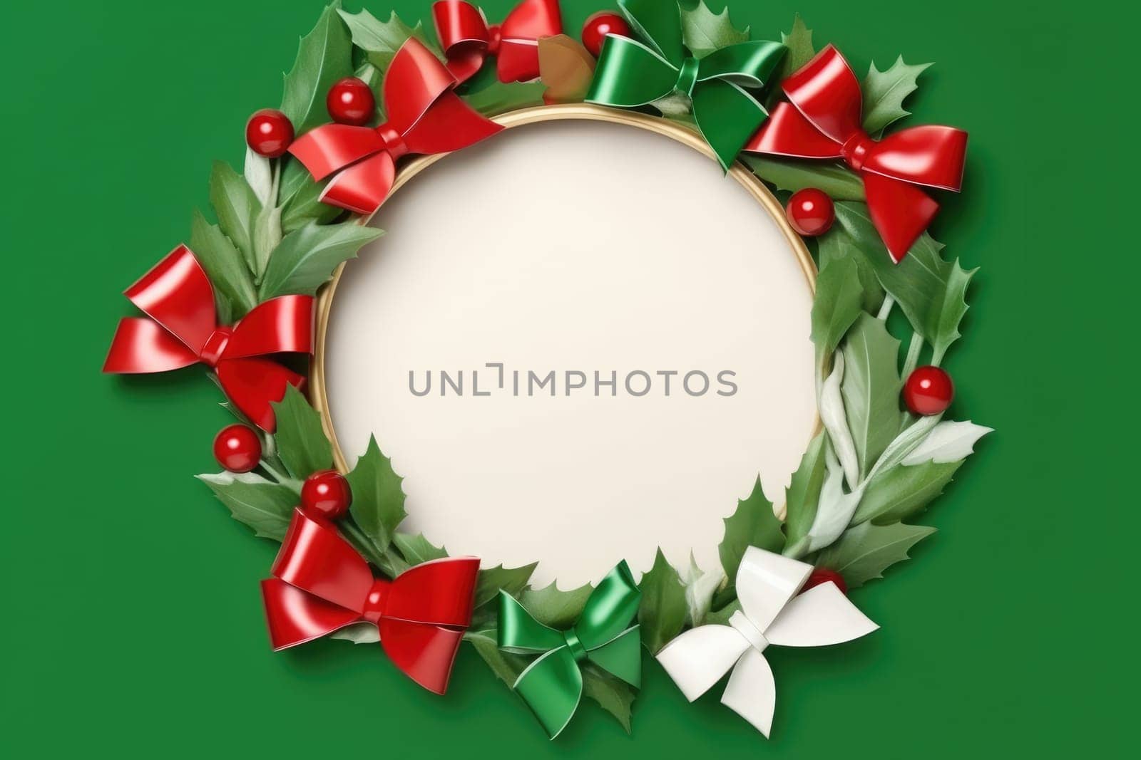 Mockup Empty Frame and Christmas baubles decoration. Generative AI by itchaznong