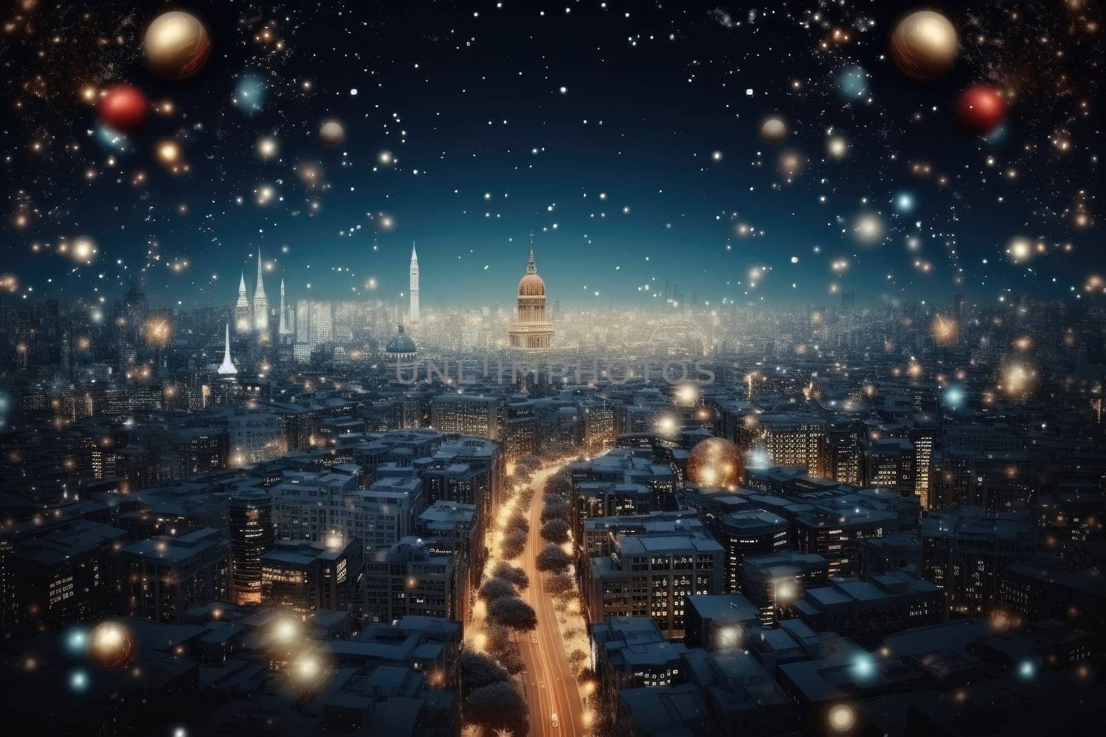 City decorate with Christmas festival theme. Generative AI by itchaznong