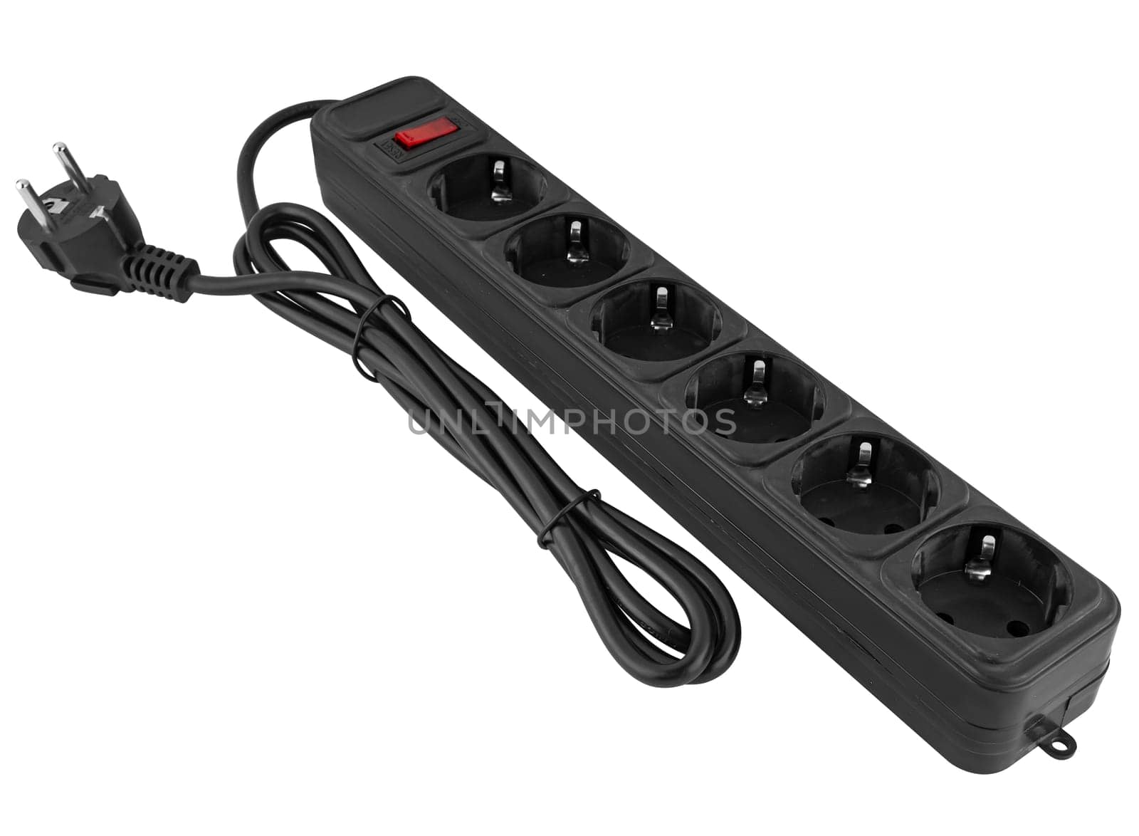 surge protector, electrical extension cord with sockets, on white background in insulation by A_A