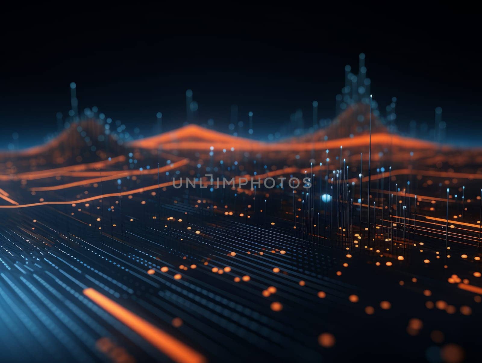 Abstract sci-fi blue and orange background, concept of digital future., AI by but_photo