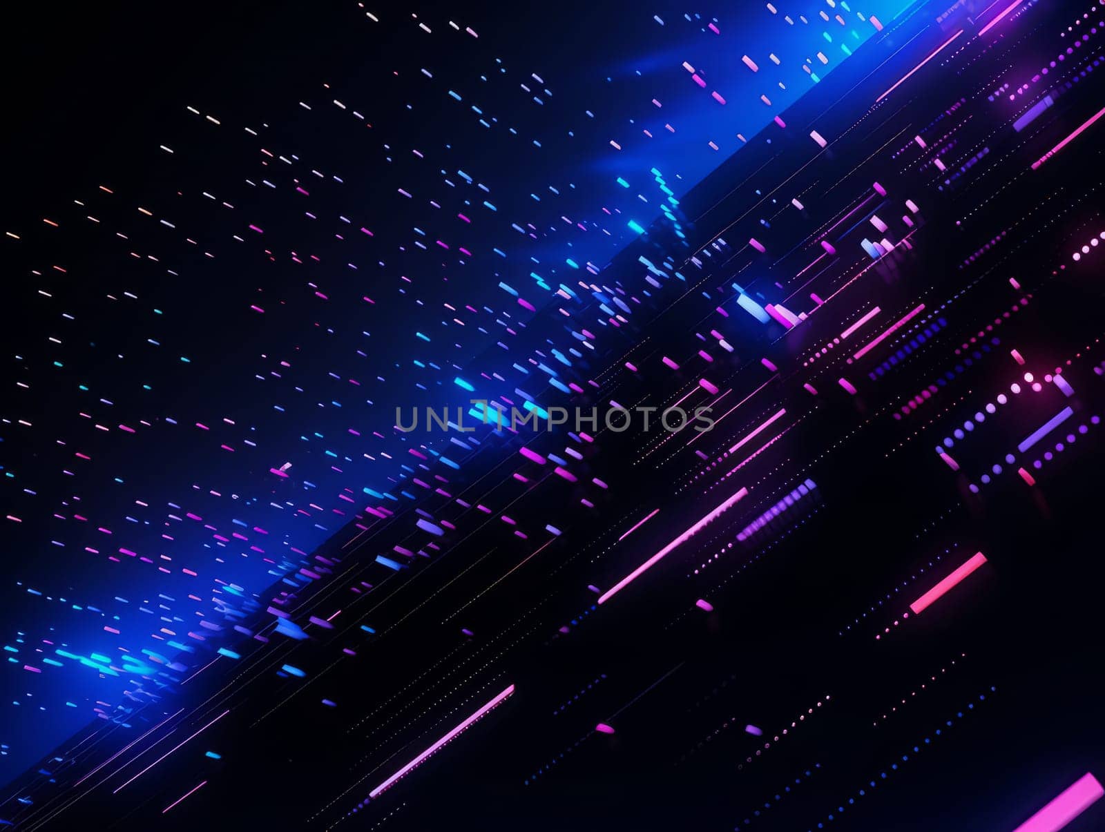 Abstract technology, blue and purple neon background of lines and dots, science and technology business concept of digital future technologies. AI