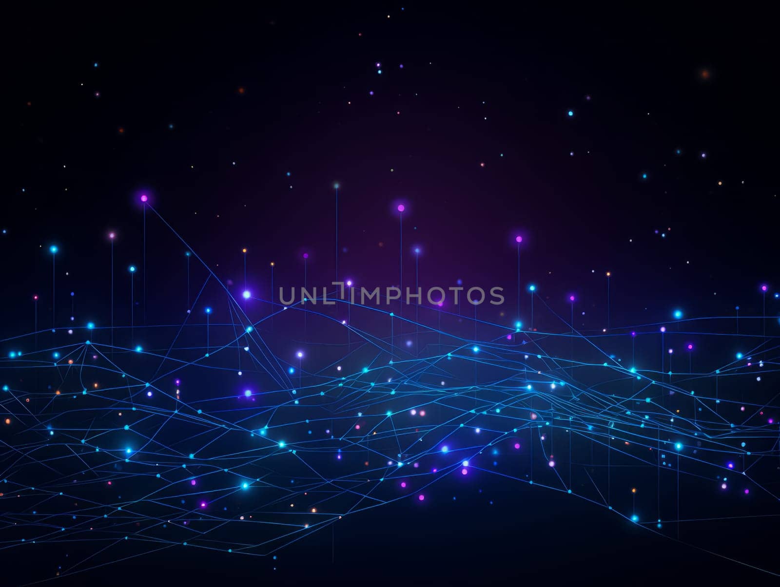 Abstract technology, blue and purple neon background of lines and dots, science and technology business concept of digital future technologies. AI