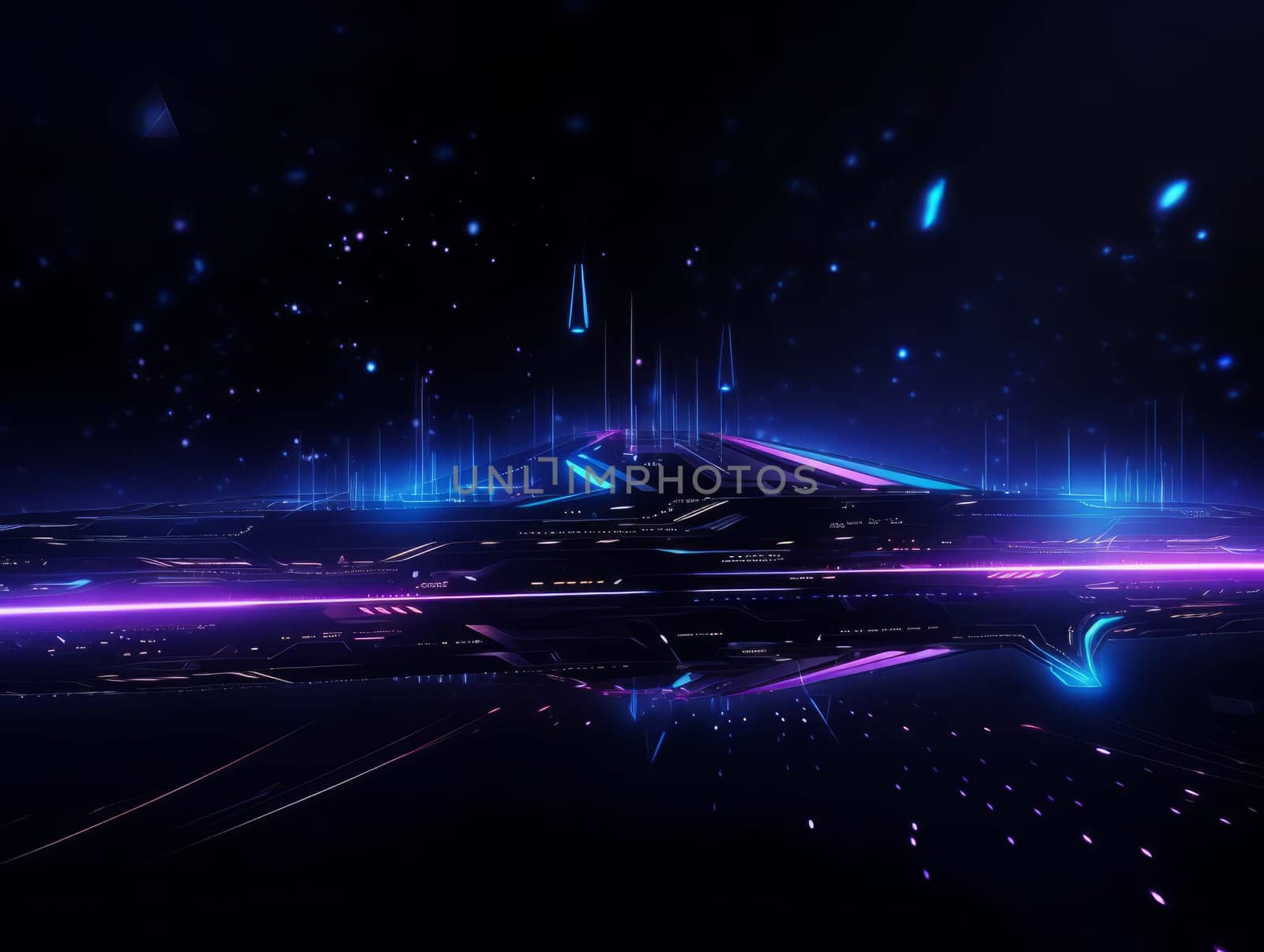 Abstract technology, blue and purple neon background of lines and dots, science and technology business concept of digital future technologies. AI