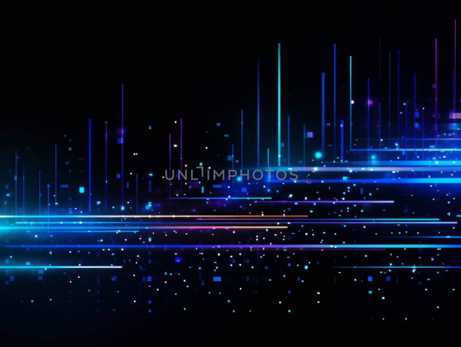 Abstract technology, blue and purple neon background of lines and dots, science and technology business concept of digital future technologies. AI