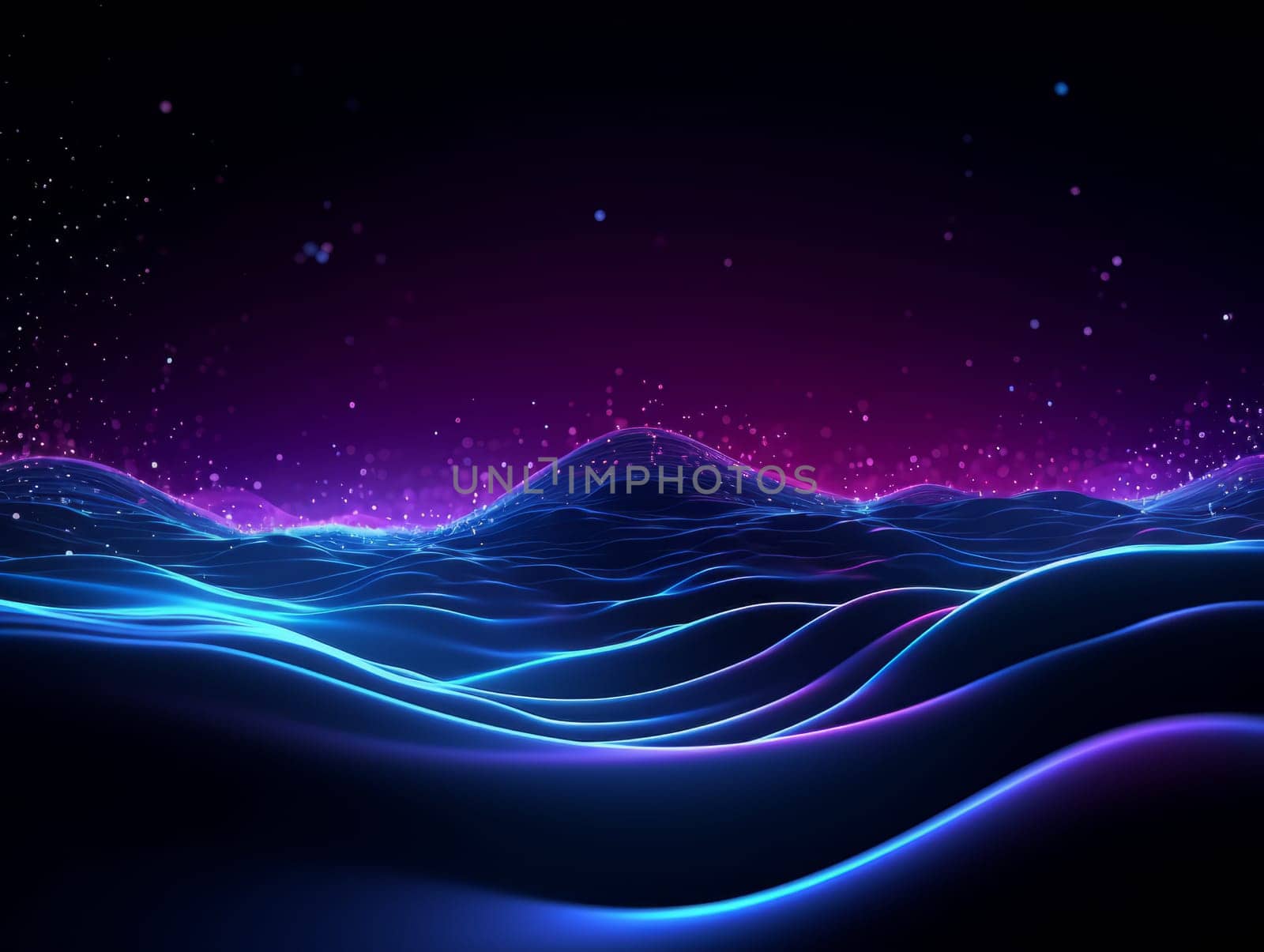 Abstract technology, blue and purple neon background of lines and dots, science and technology business concept of digital future technologies. AI