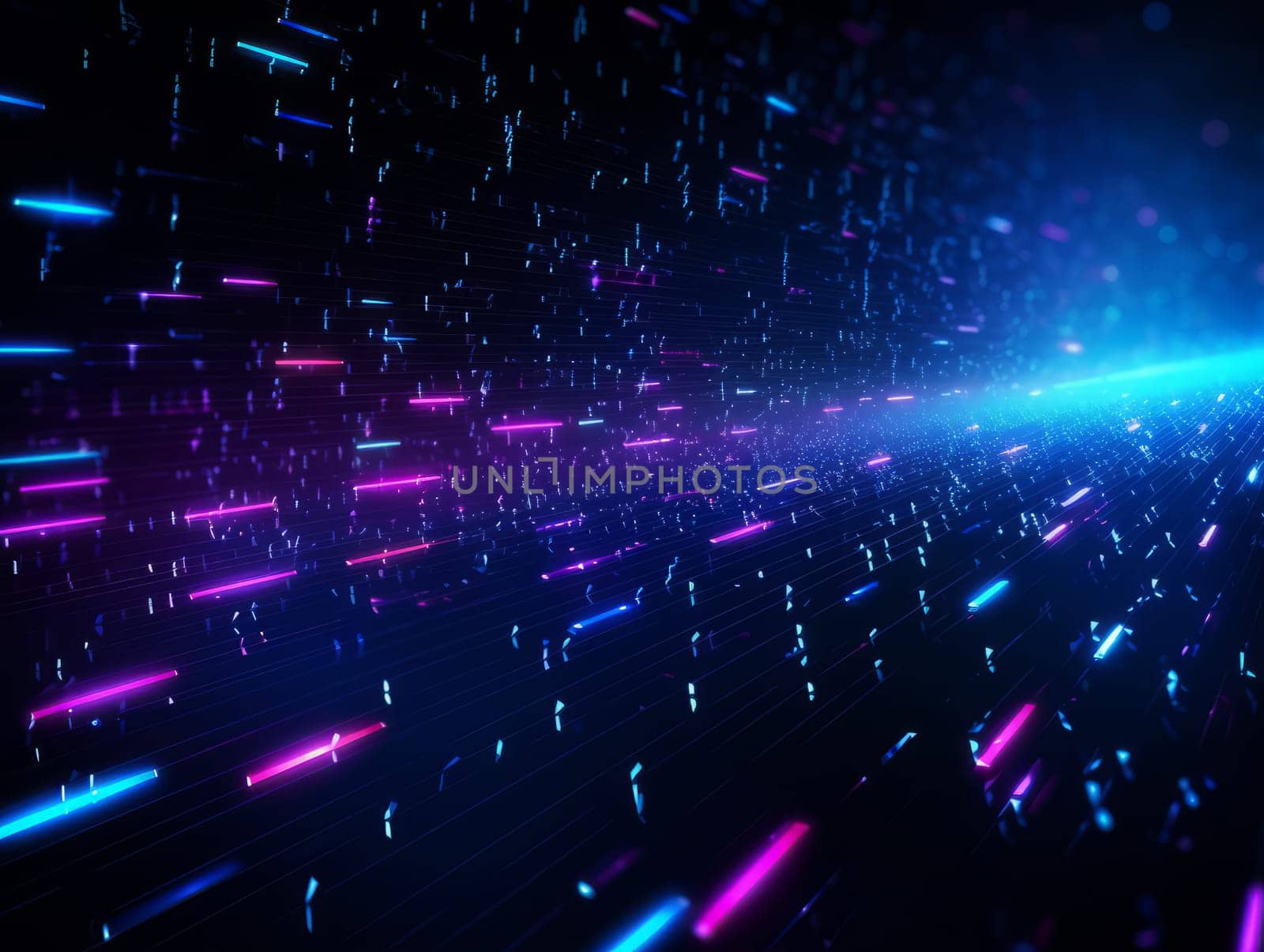 Abstract technology, blue and purple neon background of lines and dots, science and technology business concept of digital future technologies. AI