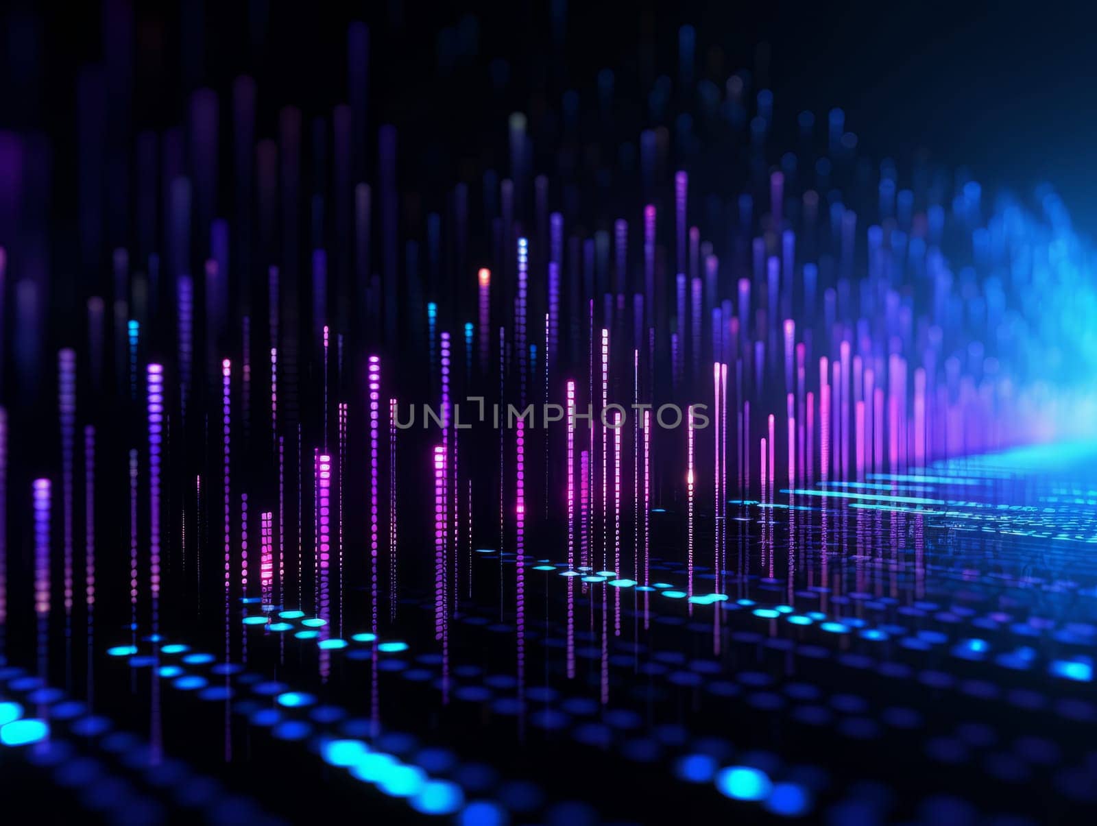 Abstract technology, blue and purple neon background of lines and dots, science and technology business concept of digital future technologies. AI