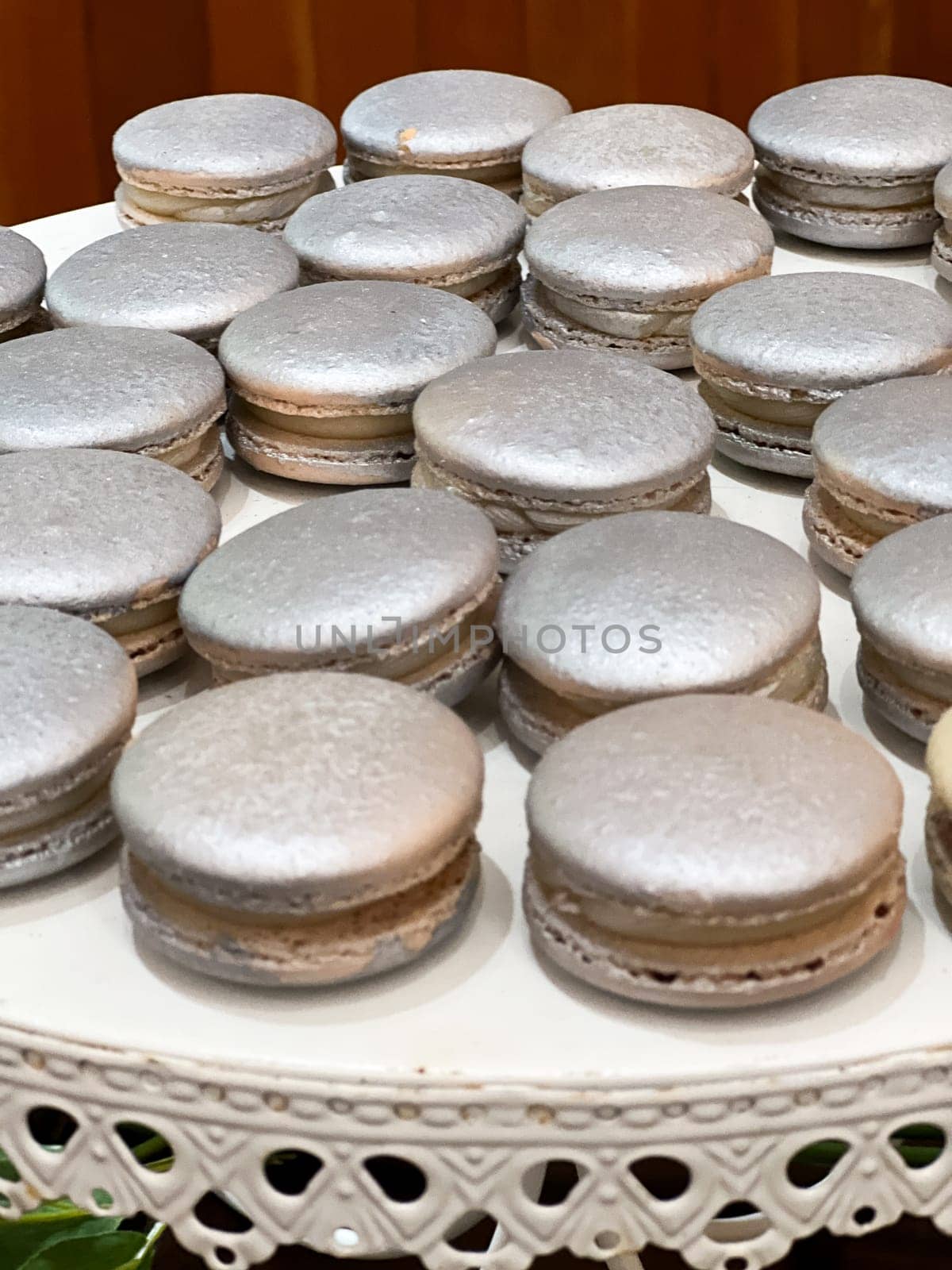 Silver French Macarons at Wedding Reception by joshuaraineyphotography