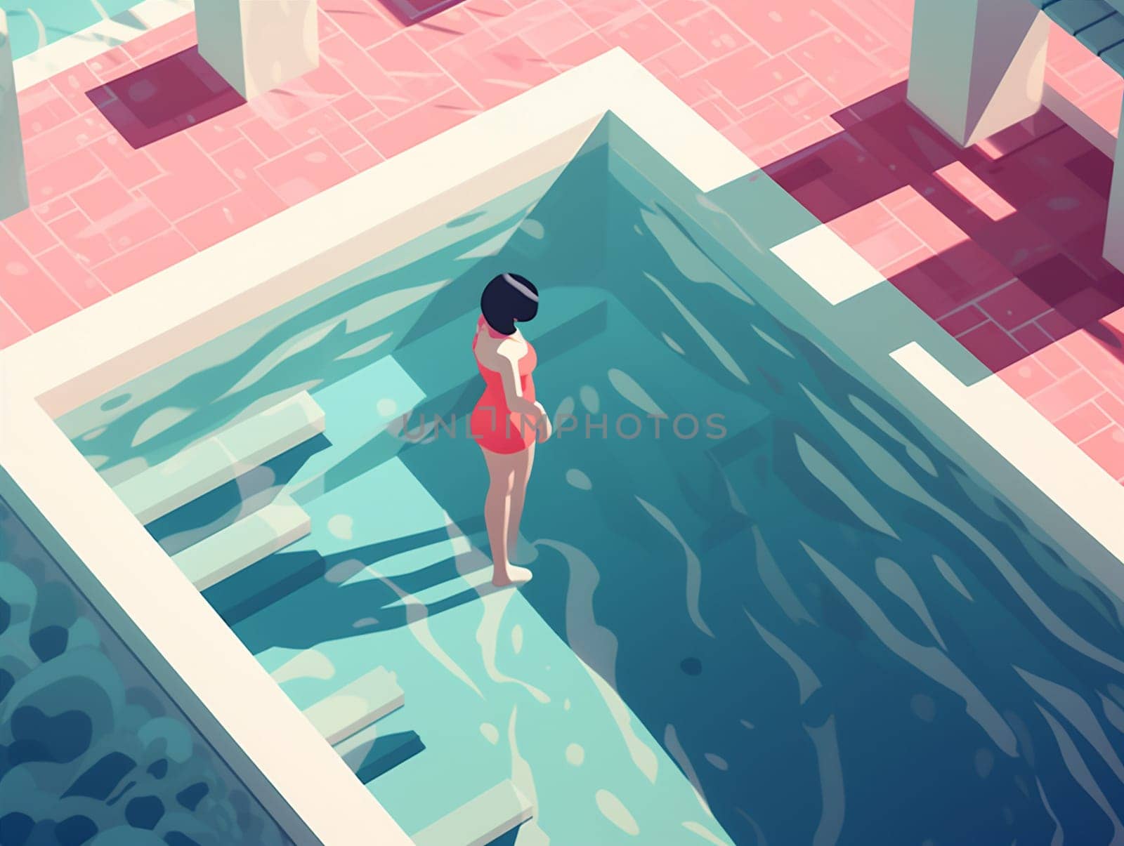 woman bikini young person pool illustration water holiday summer girl swim. Generative AI. by Vichizh