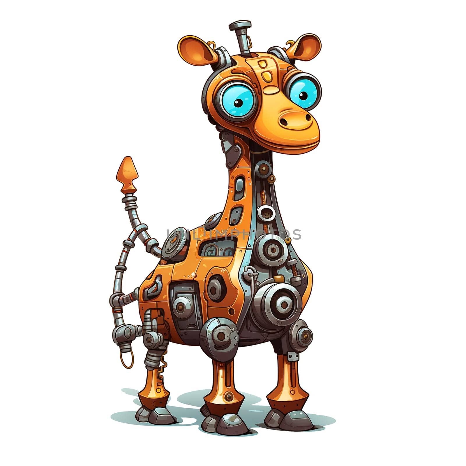 Cartoon giraffe robots. T-Shirt, Sticker. Funny cyborg. AI Generated by AndreyKENO