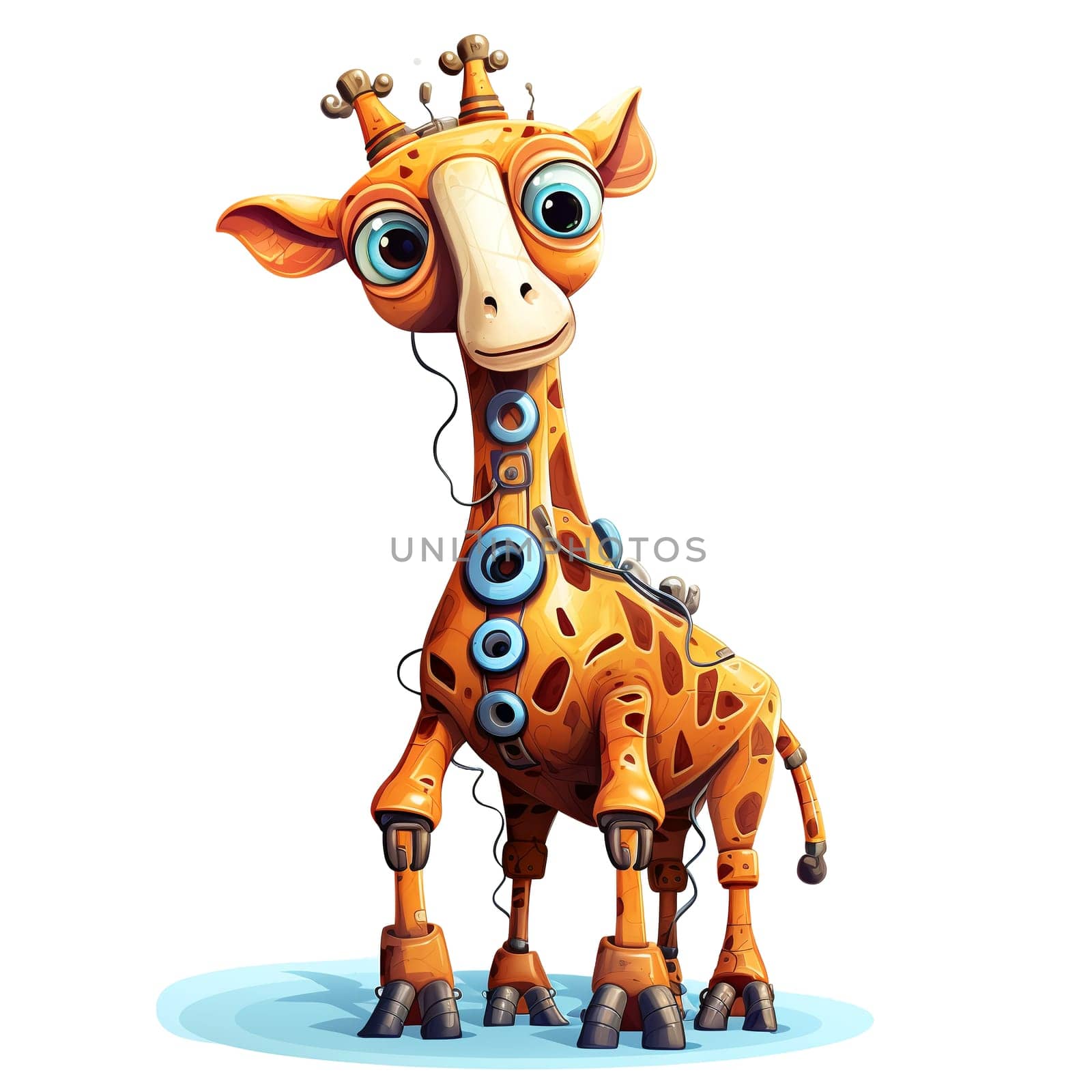 Cartoon giraffe robots. T-Shirt, Sticker. Funny cyborg. AI Generated by AndreyKENO